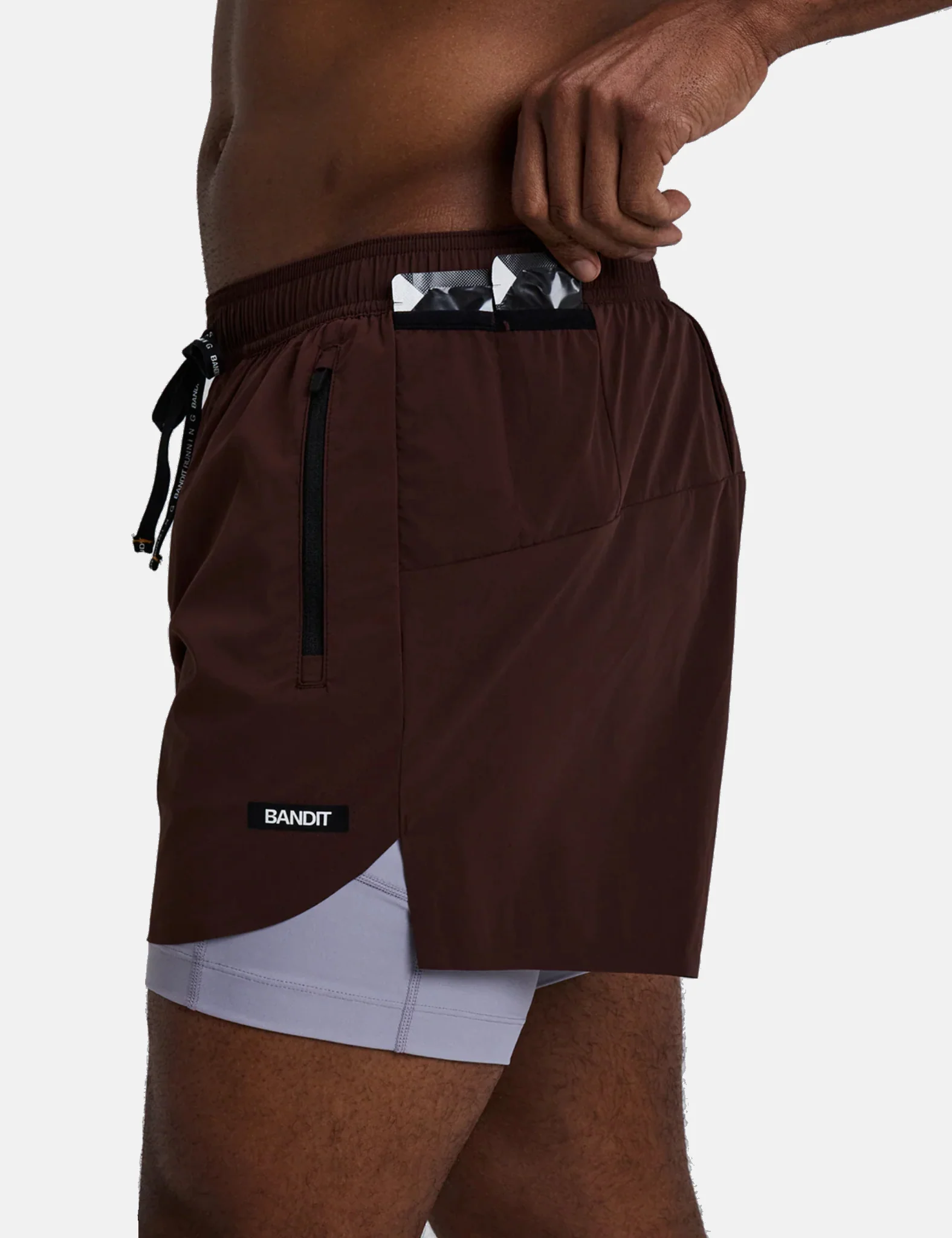 Bandit Men's Vento Next Gen 2-In-1 Run Shorts - Cacao Brown - Image 3