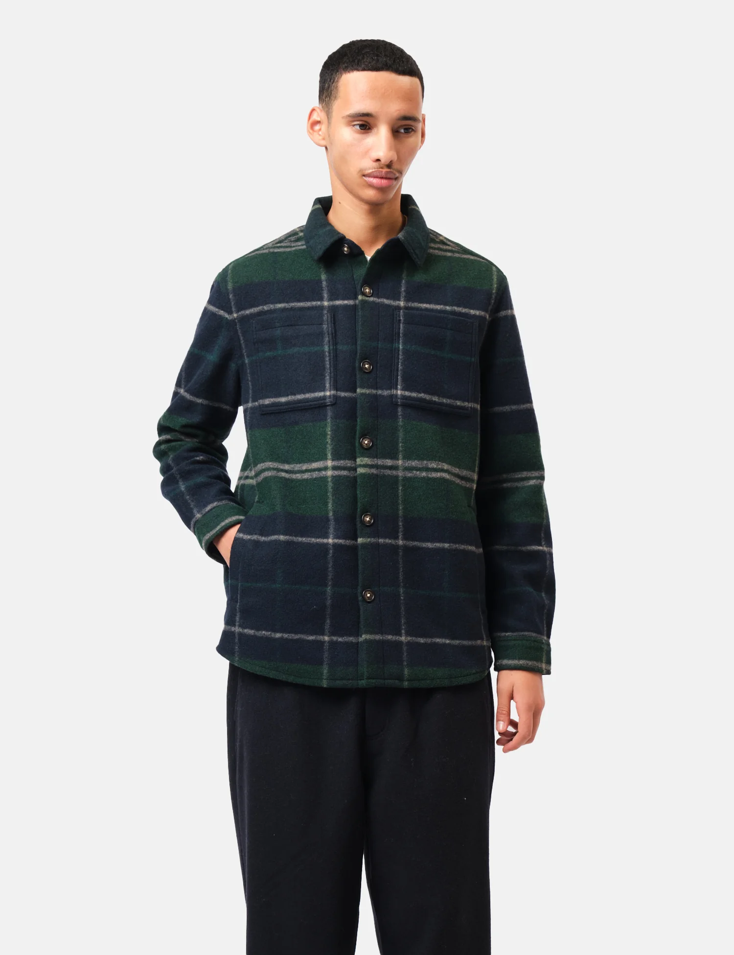 Barbour Chapter Tailored Check Overshirt - Green Lock Tartan - Image 4