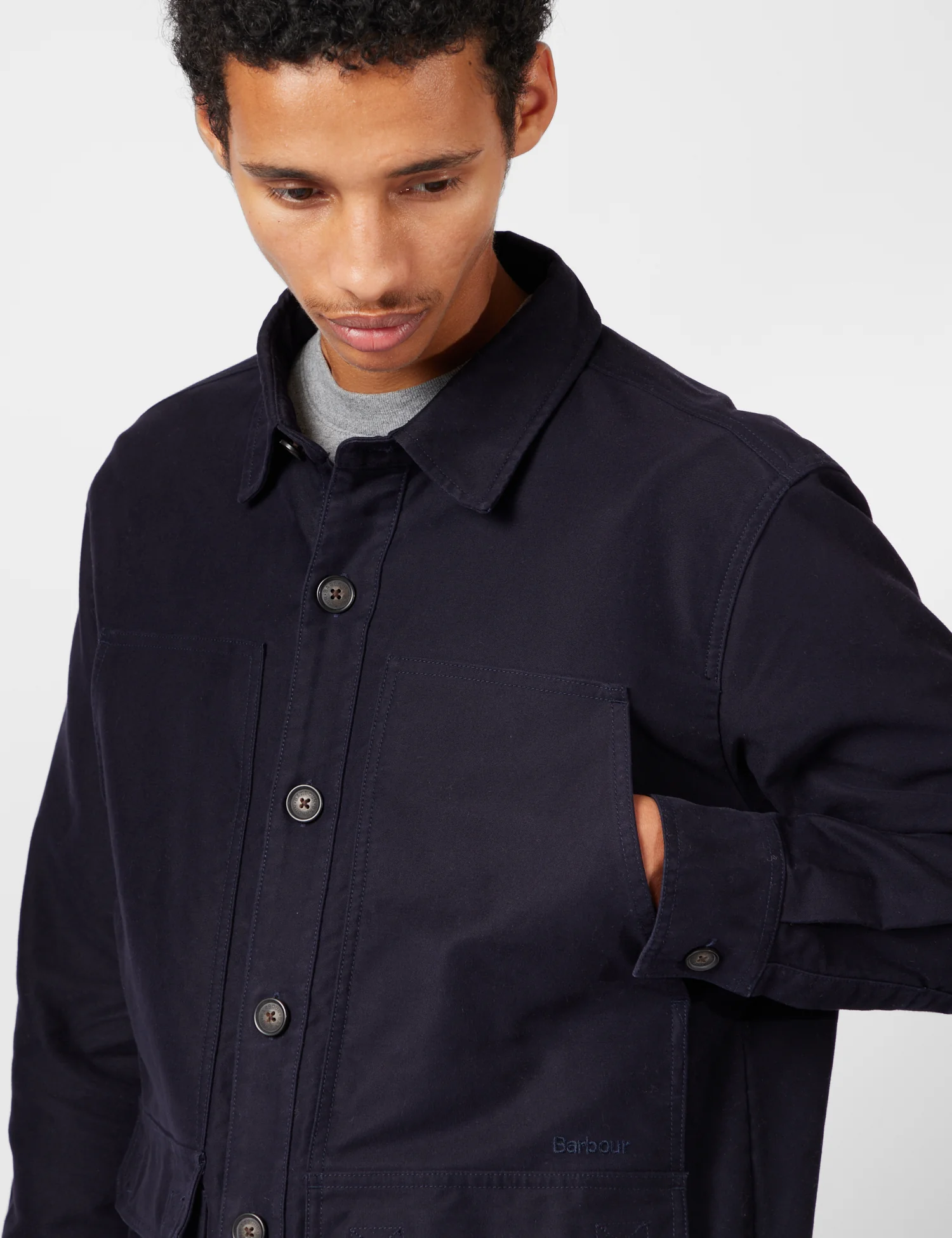 Barbour Newbirch Cotton Sateen Overshirt - Navy Blue - Image 2