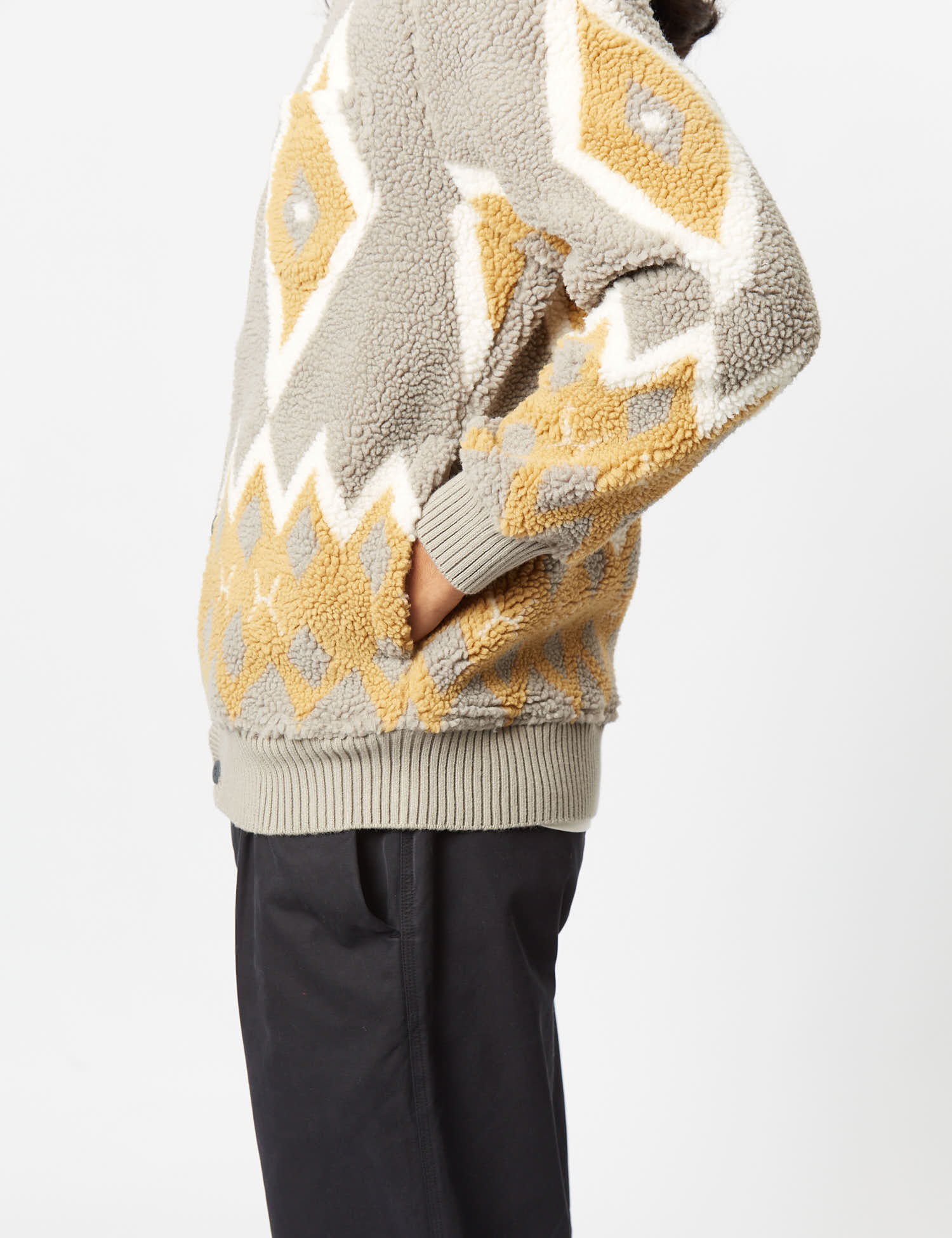 Beams Plus Boa Cardigan - Light Grey/Mustard - Image 2