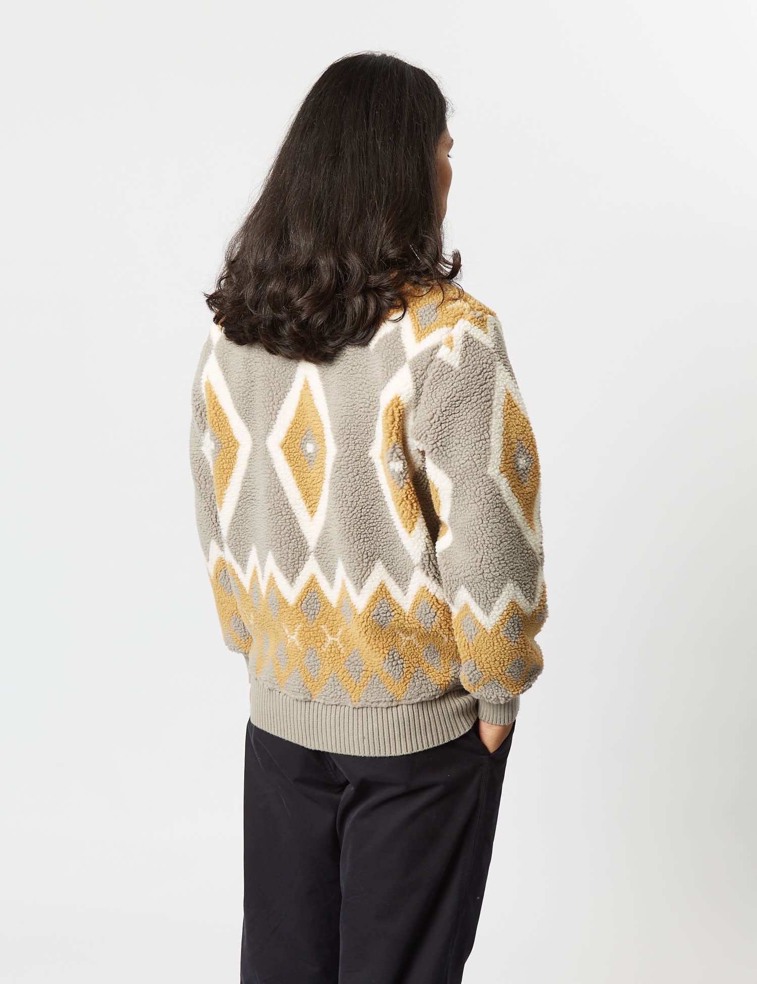 Beams Plus Boa Cardigan - Light Grey/Mustard - Image 4