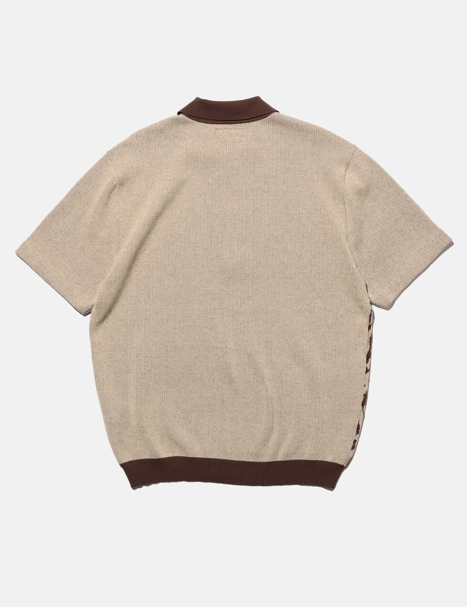 Beams Plus Half Zip Knit Polo (Giraffe Jacquard) - Beige - Image 3
