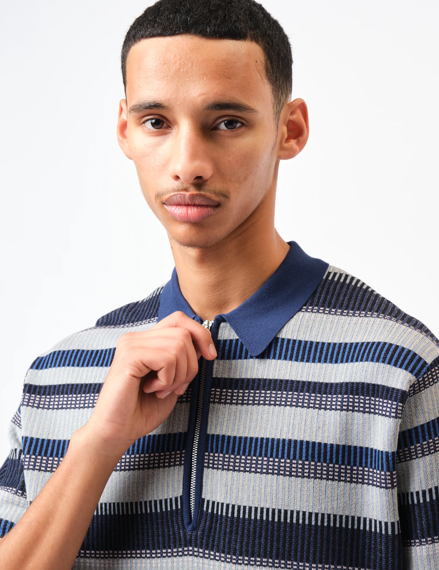 Beams Plus Half Zip Knit Polo Shirt - Navy Blue - Image 2