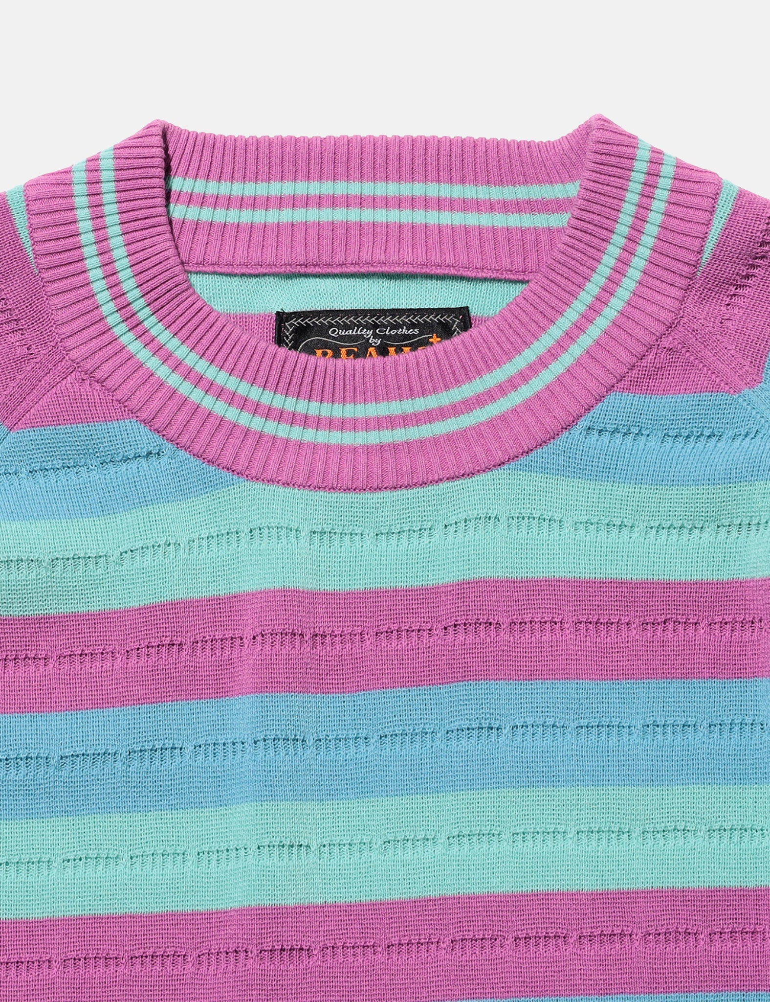 Beams Plus Knit Stripe T-Shirt - Lavender - Image 2