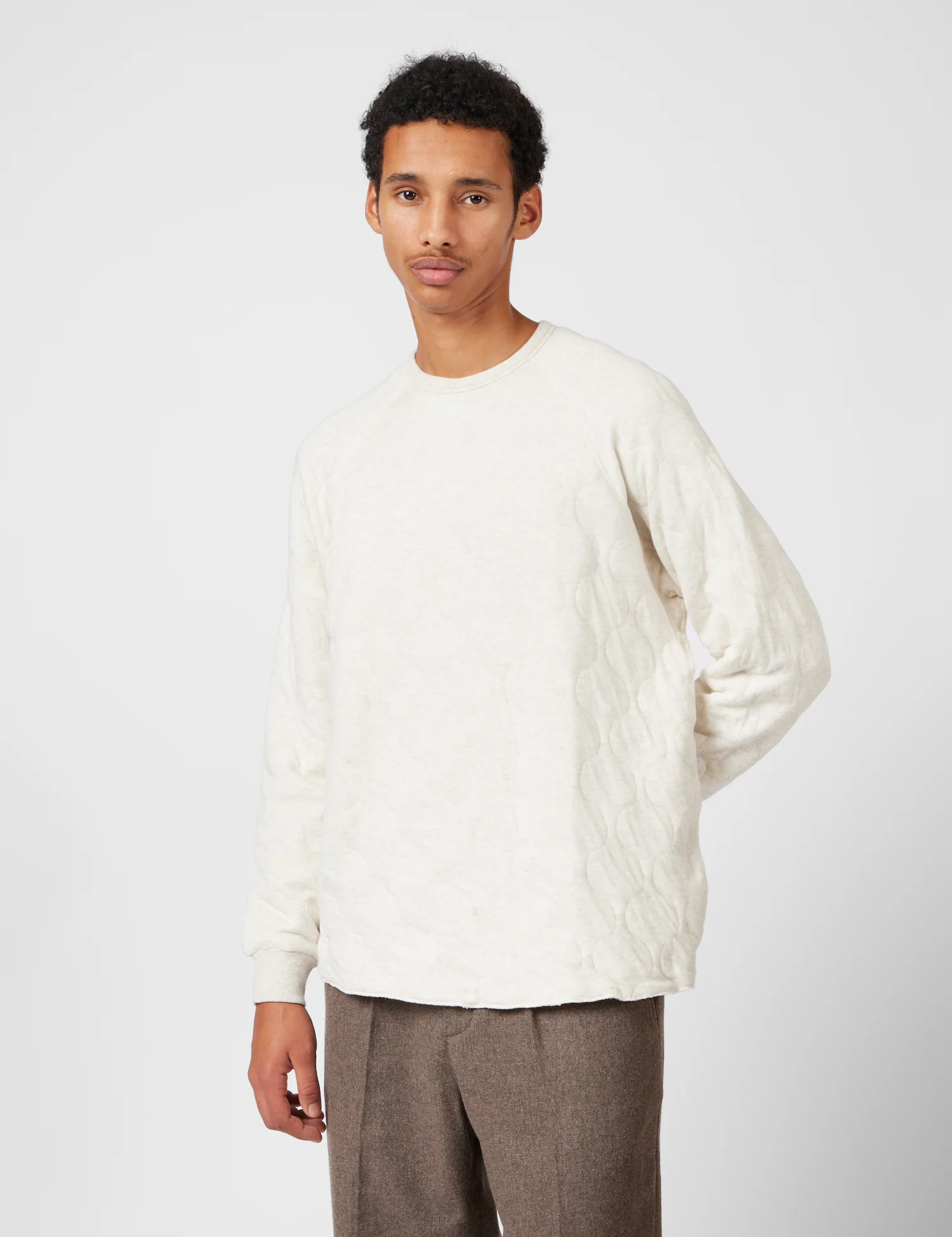 Beams Plus MIL Quilt Crew Sweatshirt - Oatmeal - Image 5