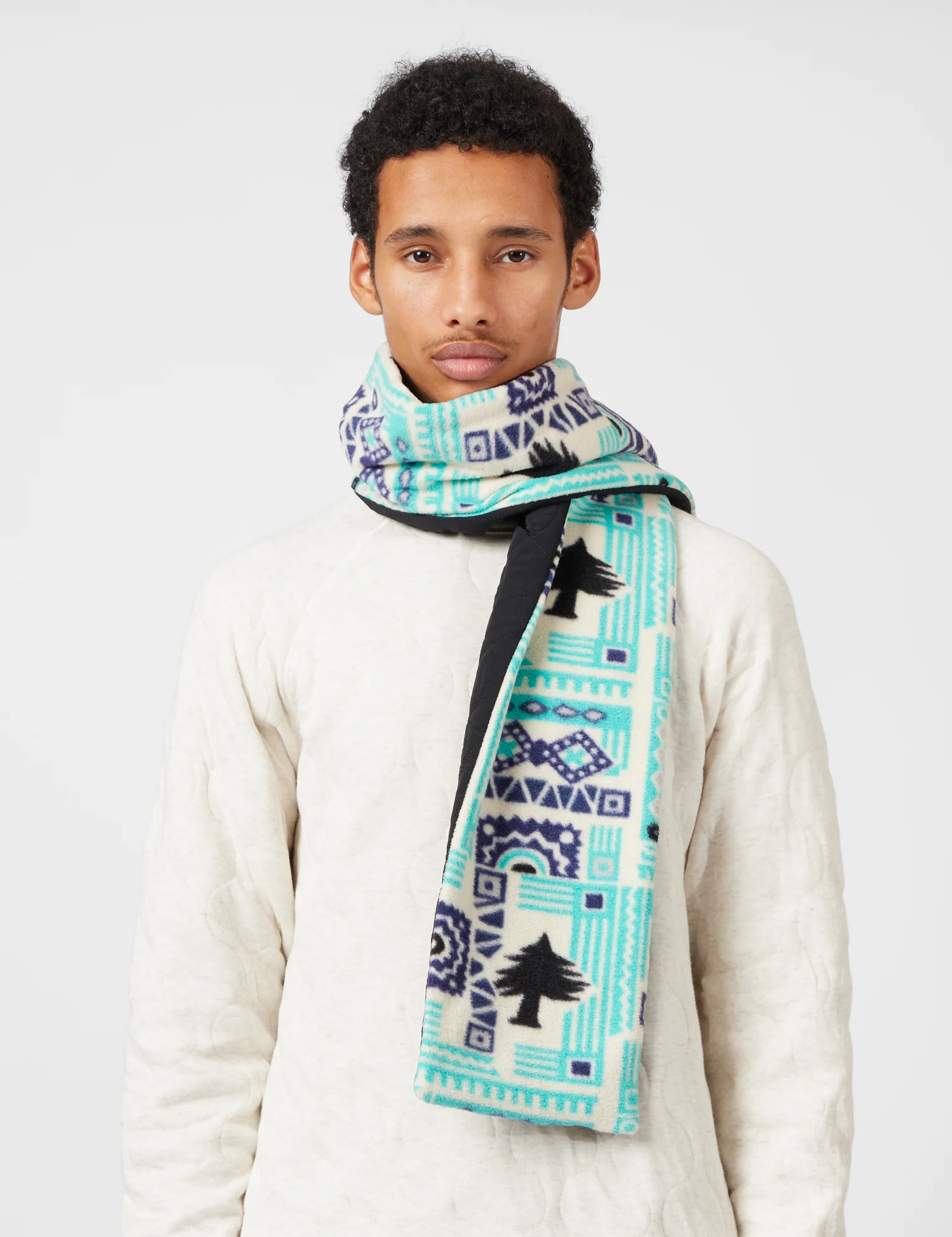 Beams Plus Muffler Boa Quilting Scarf - Black/Animal