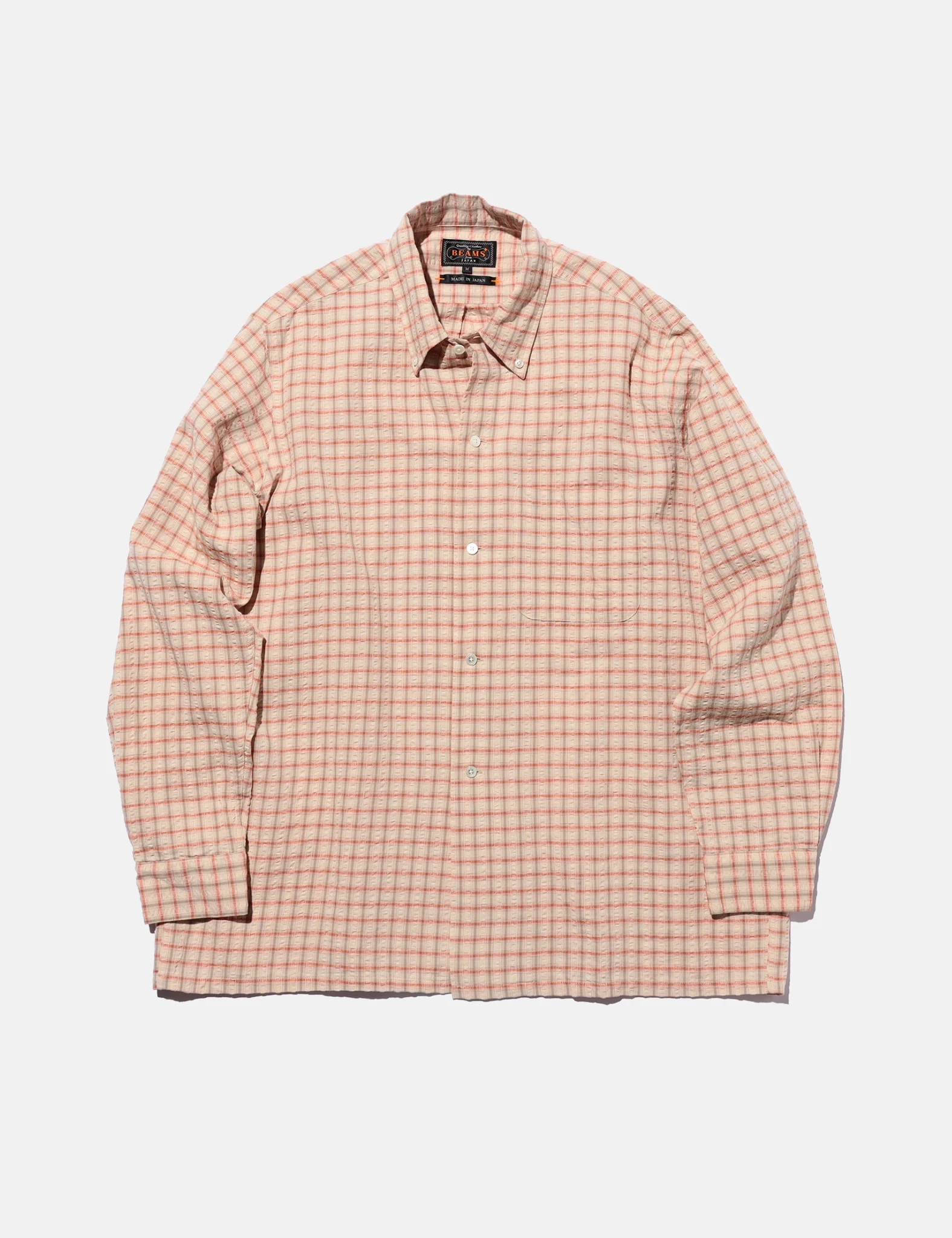 Beams Plus Open B.D. Plaid Shirt (Seersucker) - Red
