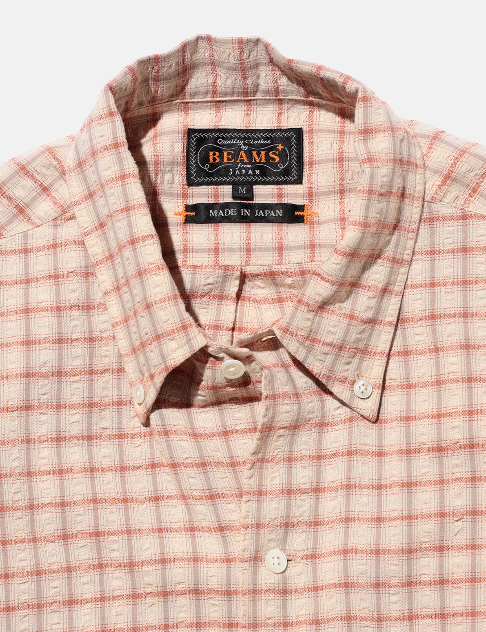 Beams Plus Open B.D. Plaid Shirt (Seersucker) - Red - Image 2