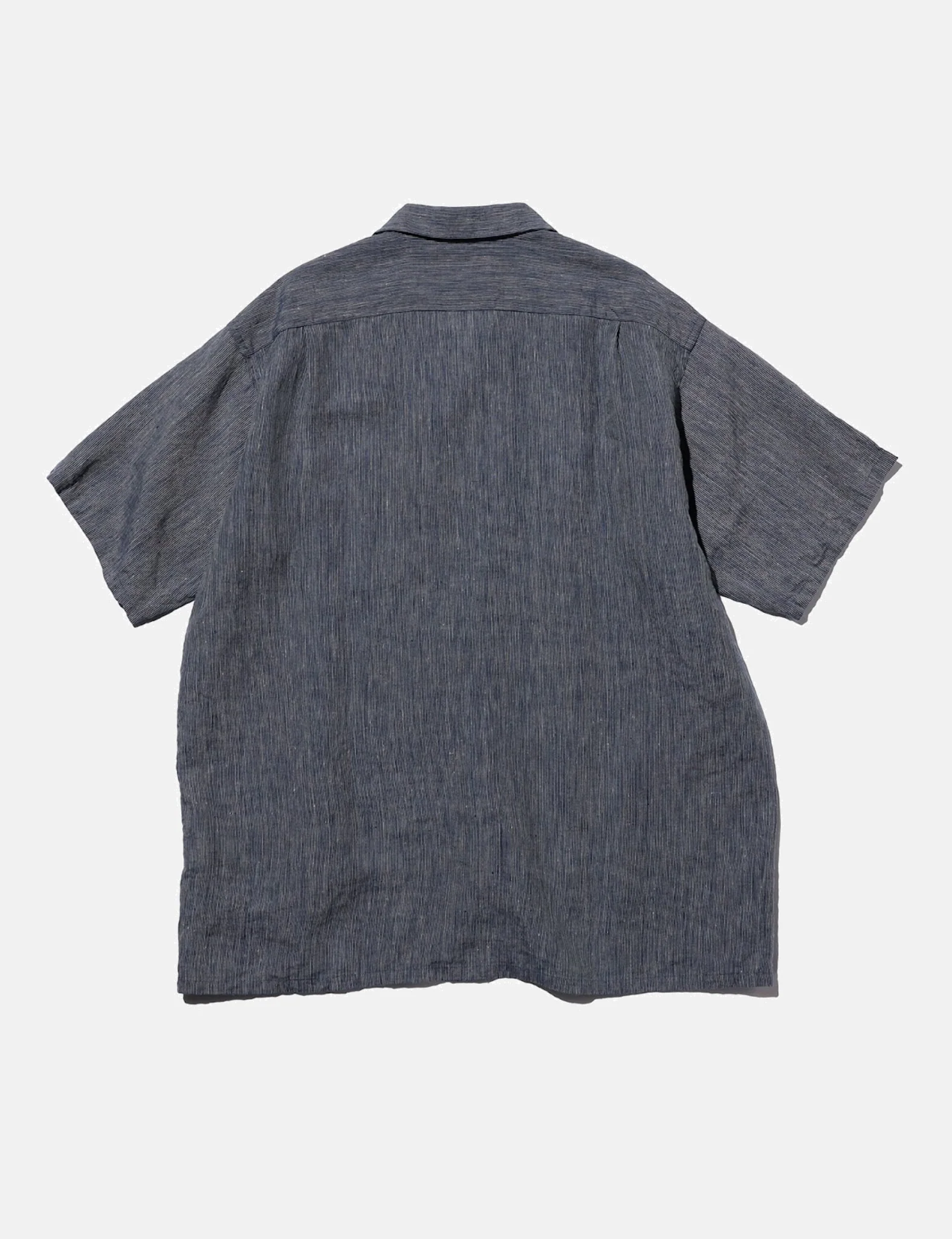 Beams Plus Open Collar Indigo Linen Stripe Shirt - Indigo Blue - Image 3