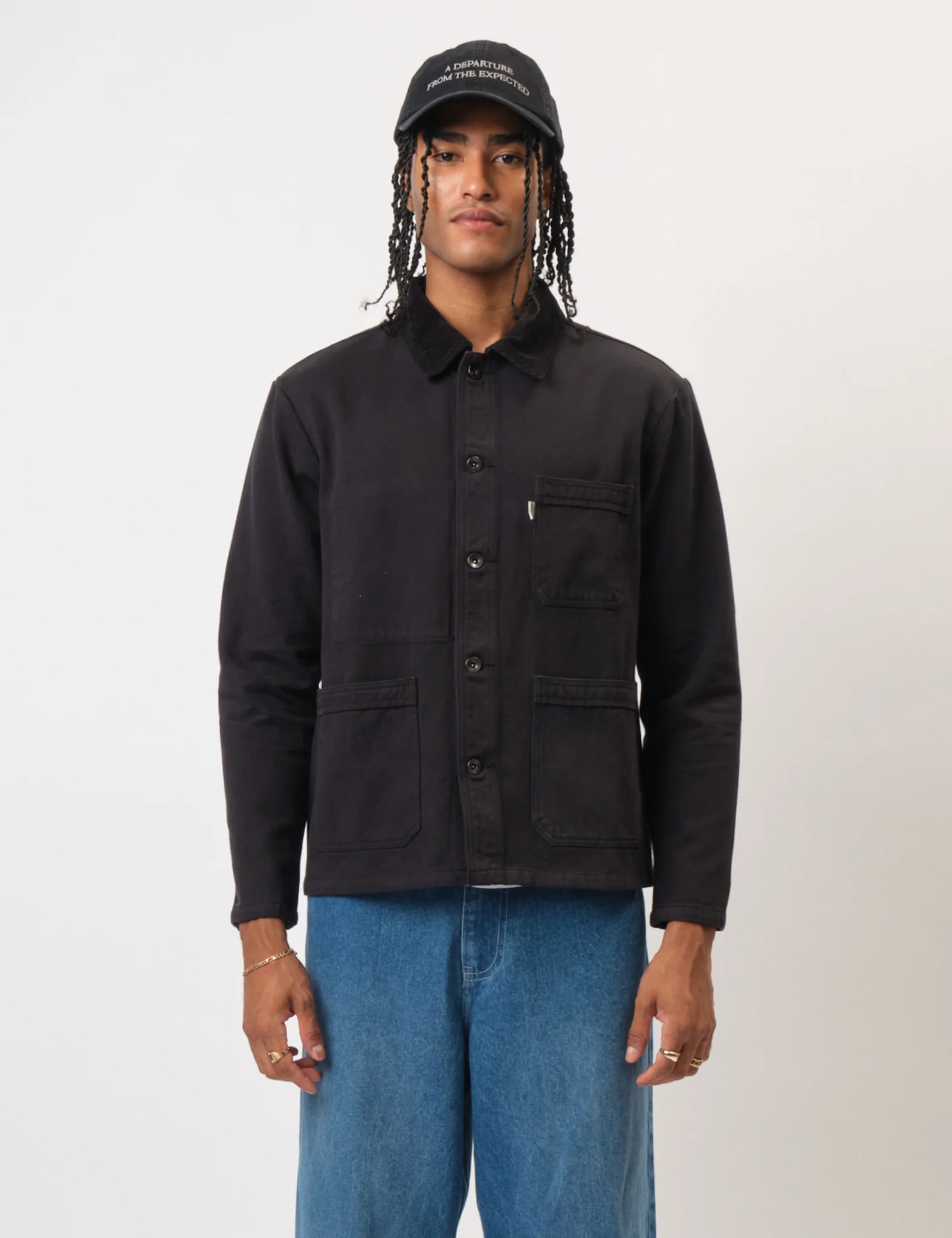 Bhode Chore Jacket Cord Collar - Anthracite Black