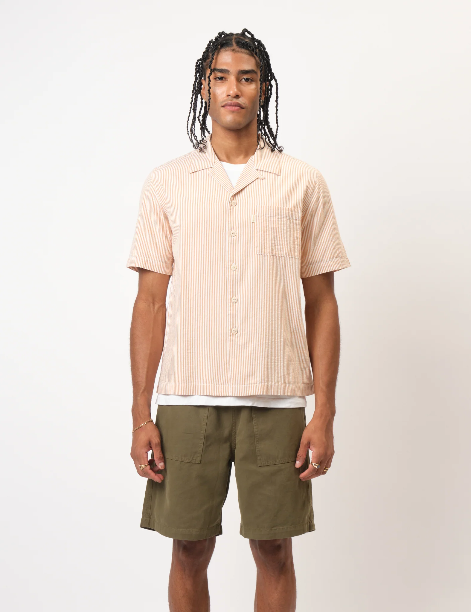 Bhode Cuca Seersucker Stripe Short Sleeve Shirt  - Rust/White