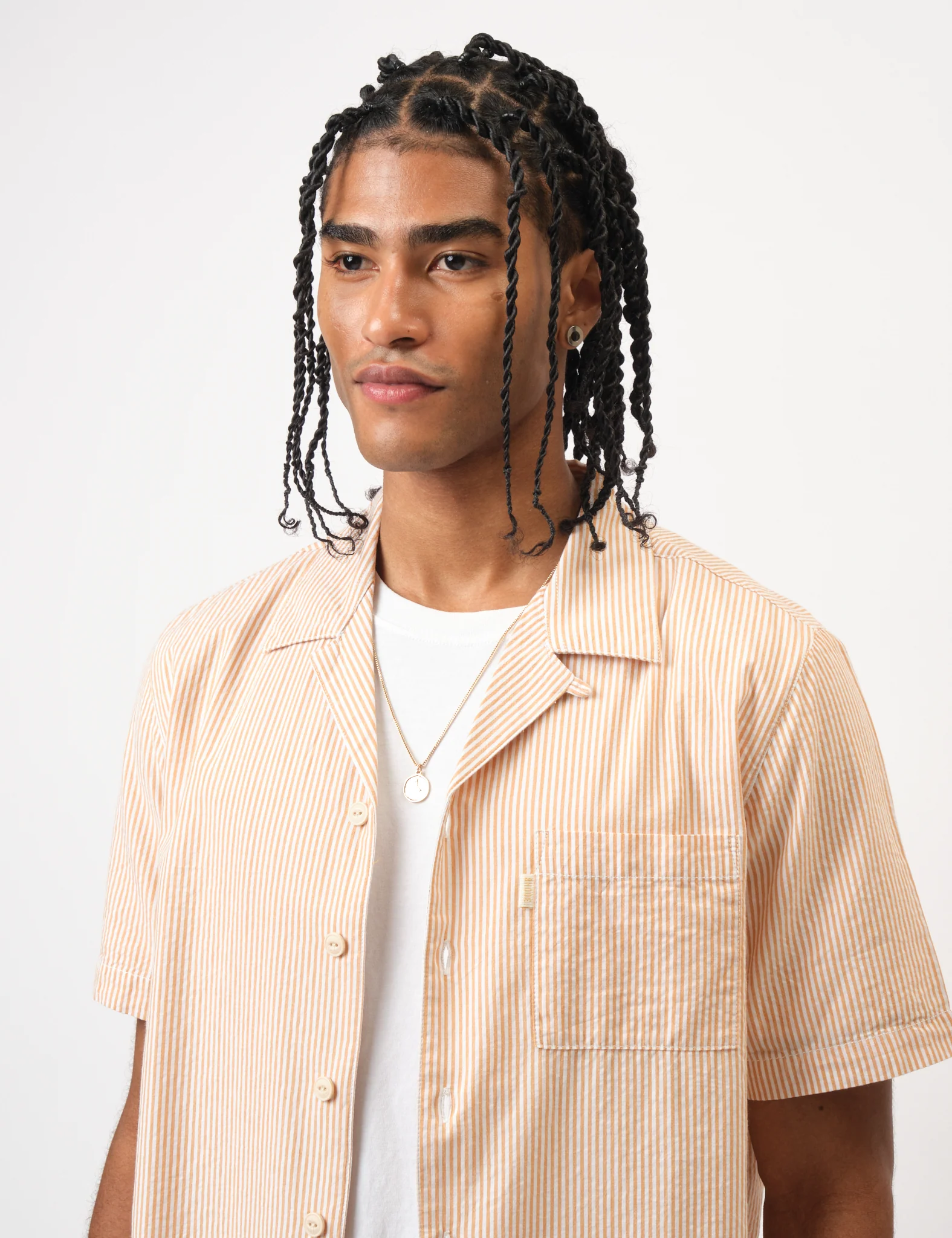Bhode Cuca Seersucker Stripe Short Sleeve Shirt  - Rust/White - Image 3