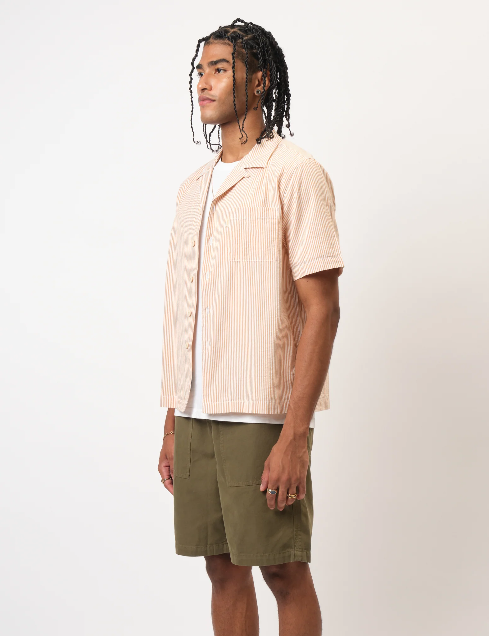 Bhode Cuca Seersucker Stripe Short Sleeve Shirt  - Rust/White - Image 5