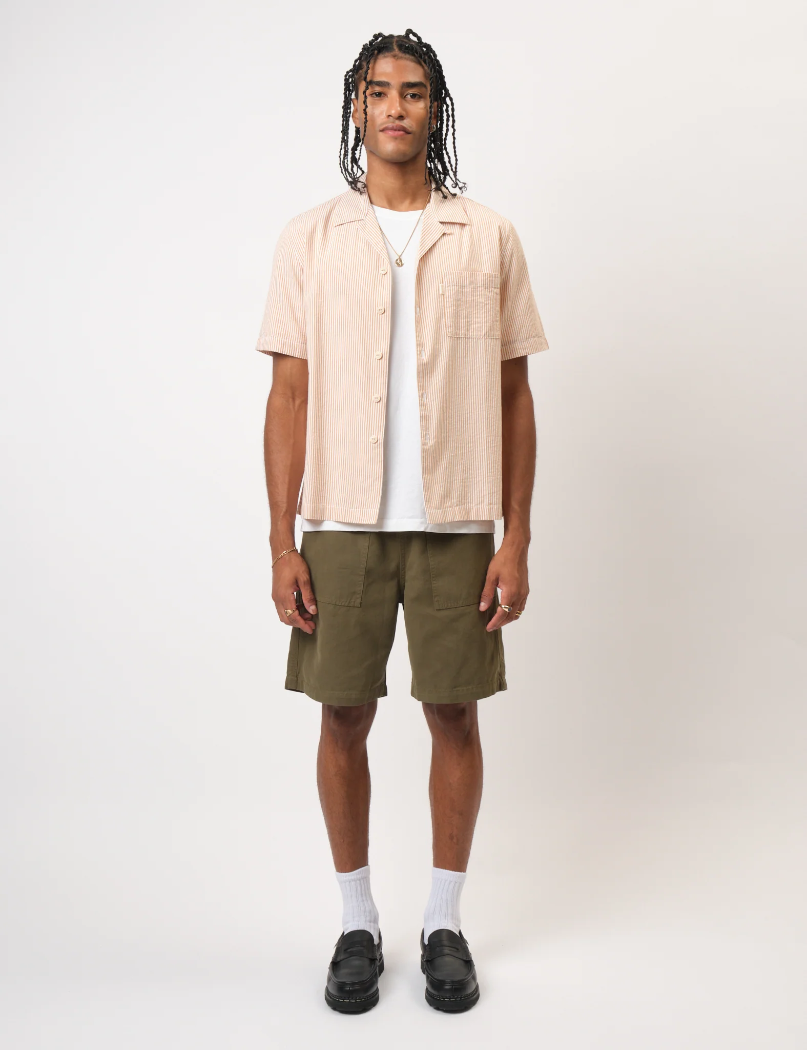 Bhode Cuca Seersucker Stripe Short Sleeve Shirt  - Rust/White - Image 7