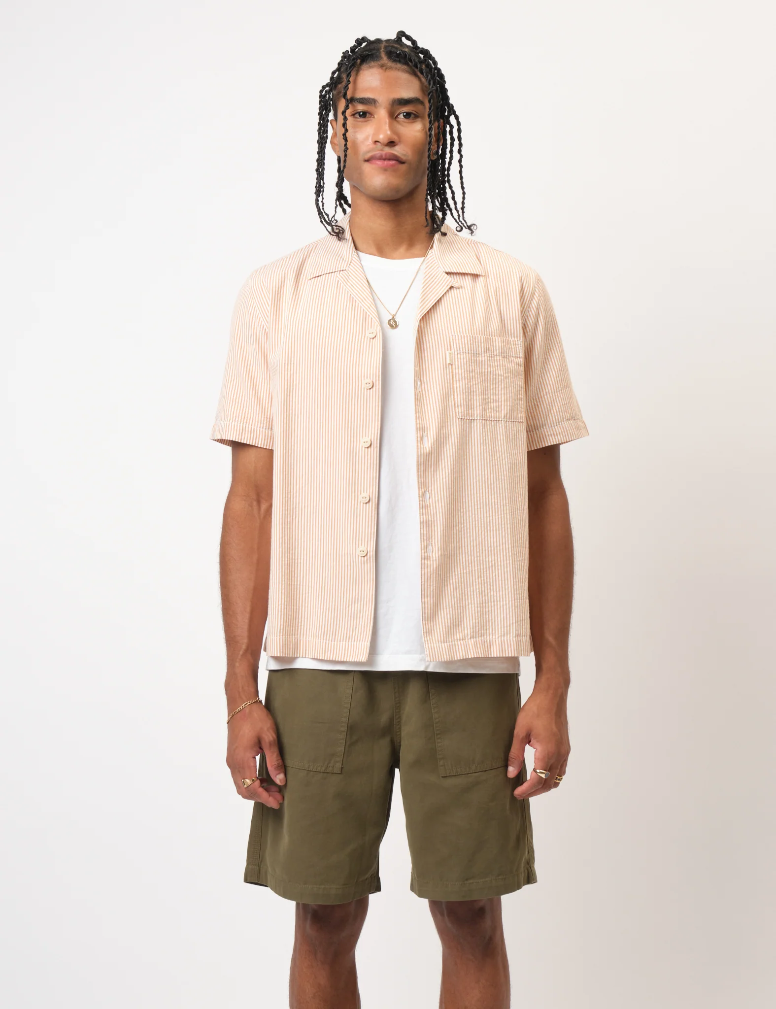 Bhode Cuca Seersucker Stripe Short Sleeve Shirt  - Rust/White - Image 8