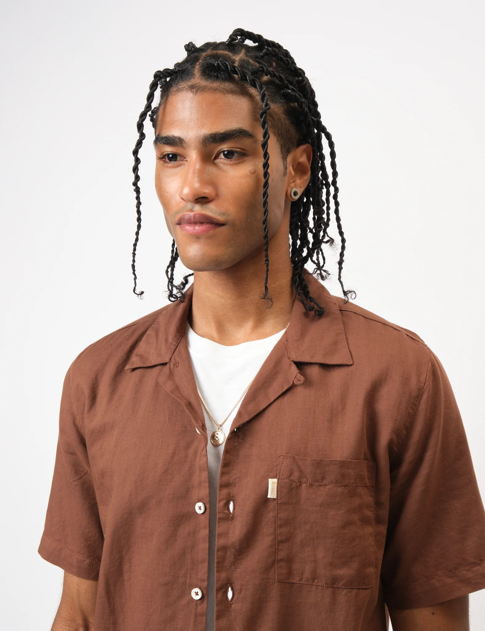 Bhode Cuca Short Sleeve Shirt (Linen) - Brown - Image 3