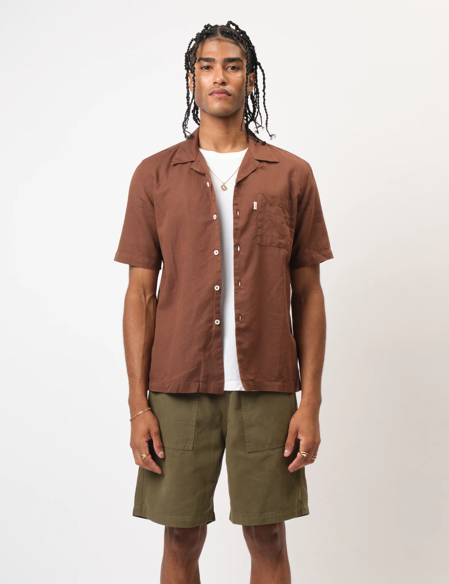 Bhode Cuca Short Sleeve Shirt (Linen) - Brown - Image 6