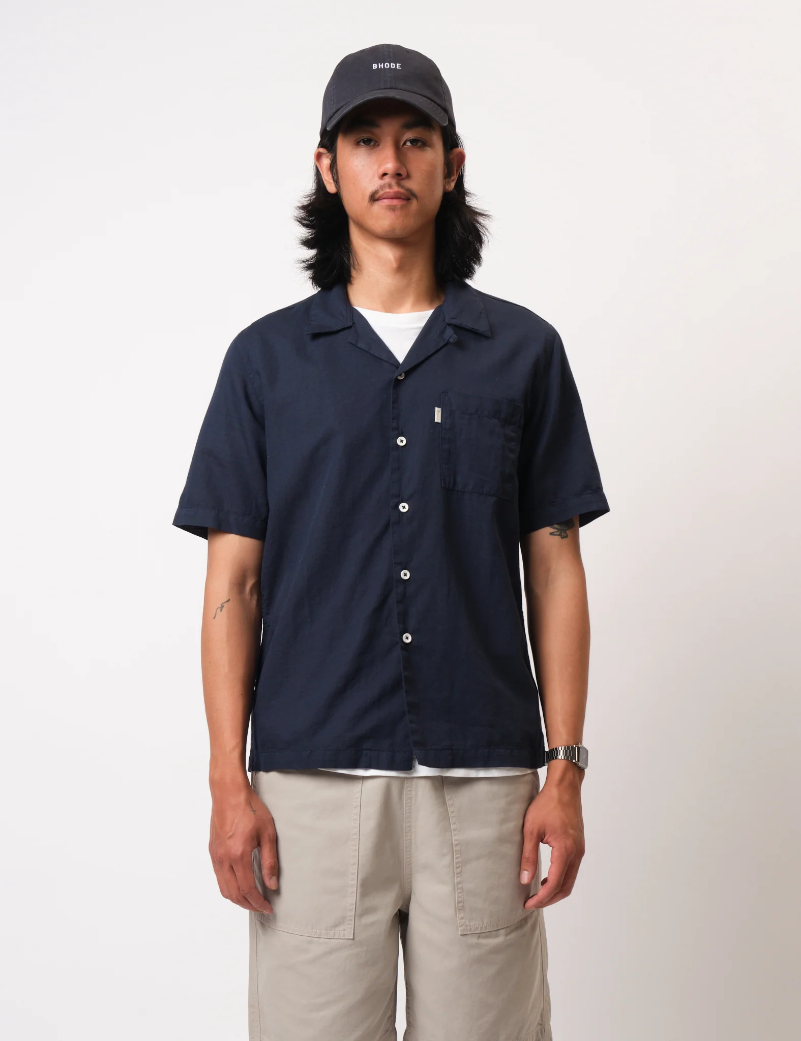 Bhode Cuca Short Sleeve Shirt (Linen) - Midnight Navy Blue