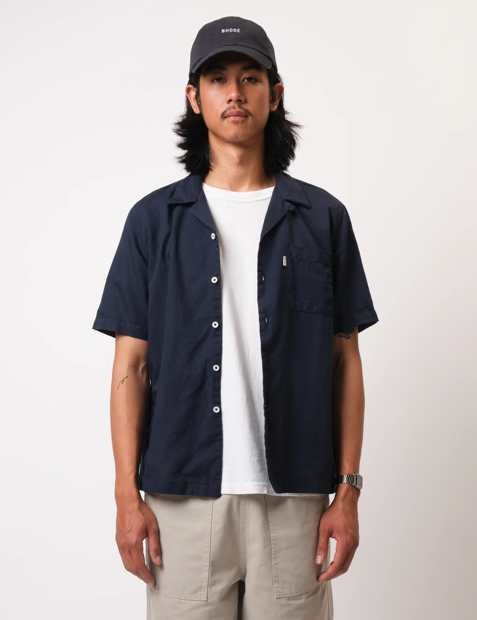 Bhode Cuca Short Sleeve Shirt (Linen) - Midnight Navy Blue - Image 7