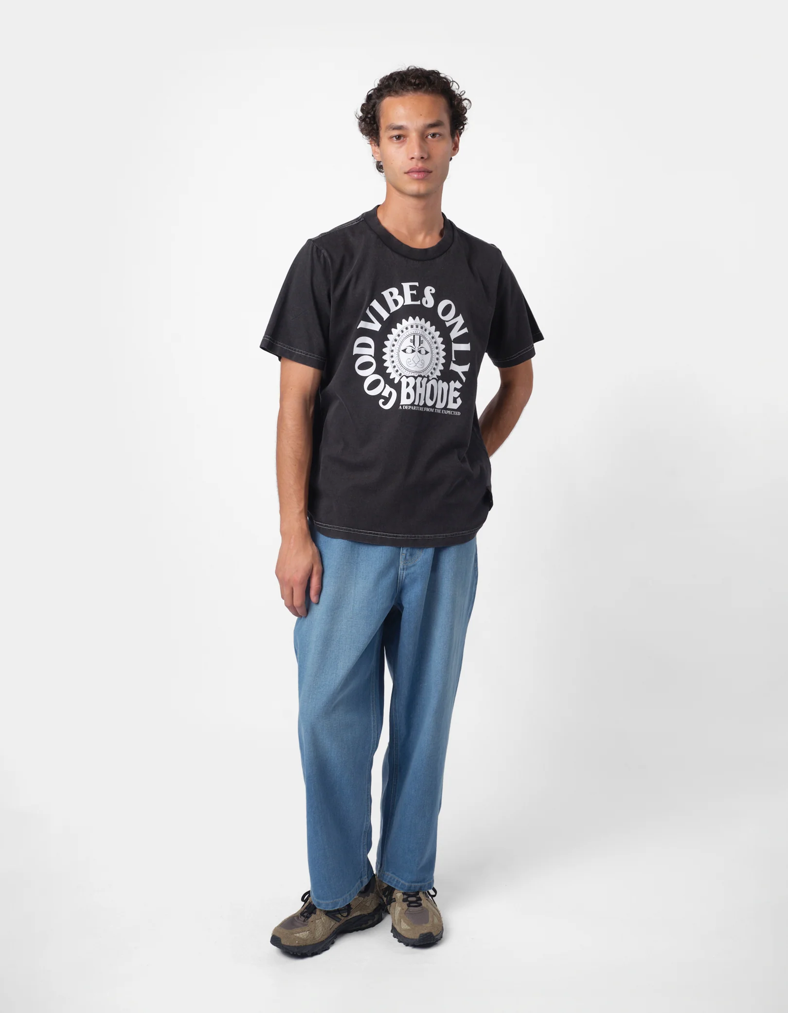 Bhode Good Vibes Pigment Dyed T-Shirt - Washed Black - Image 2