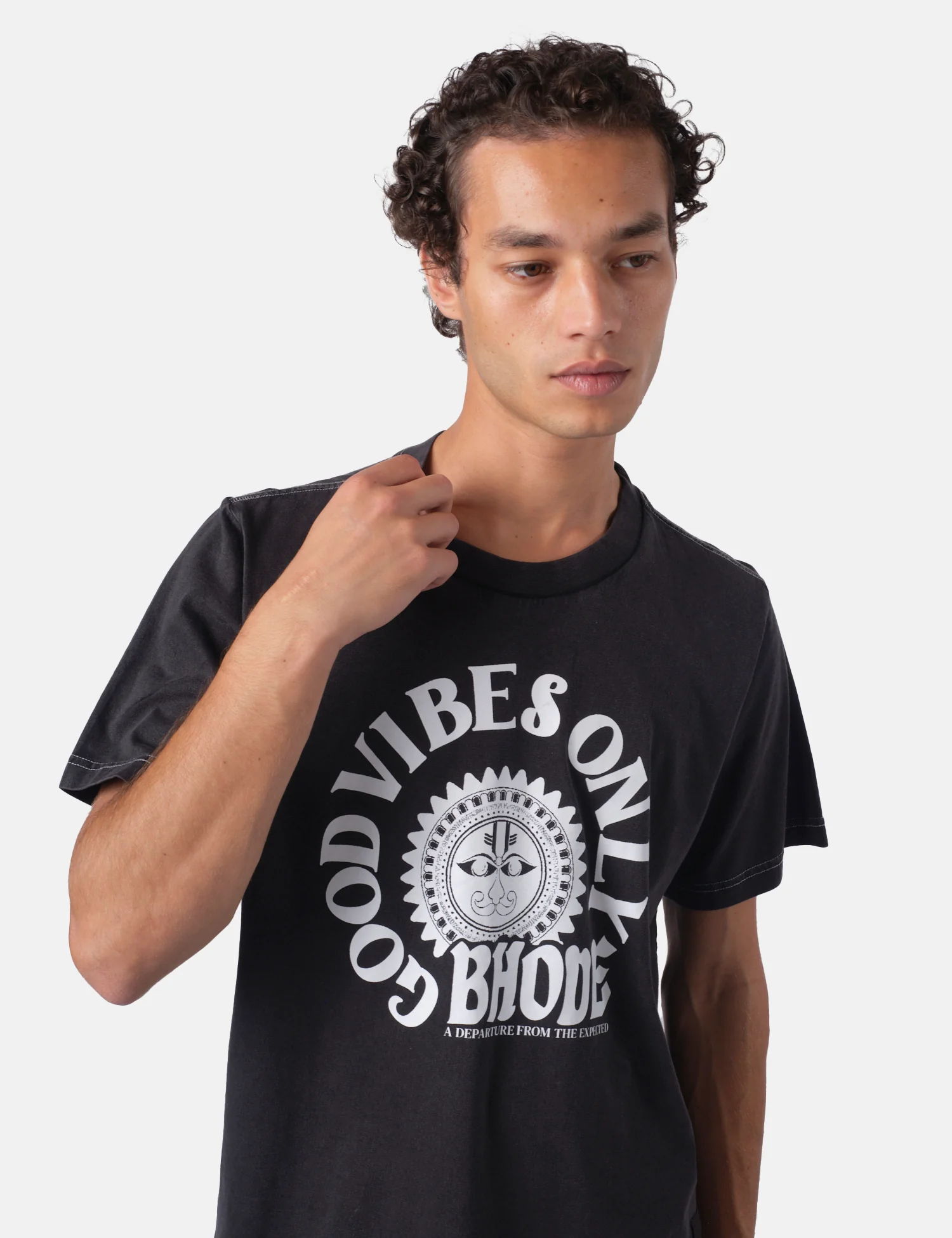 Bhode Good Vibes Pigment Dyed T-Shirt - Washed Black - Image 3