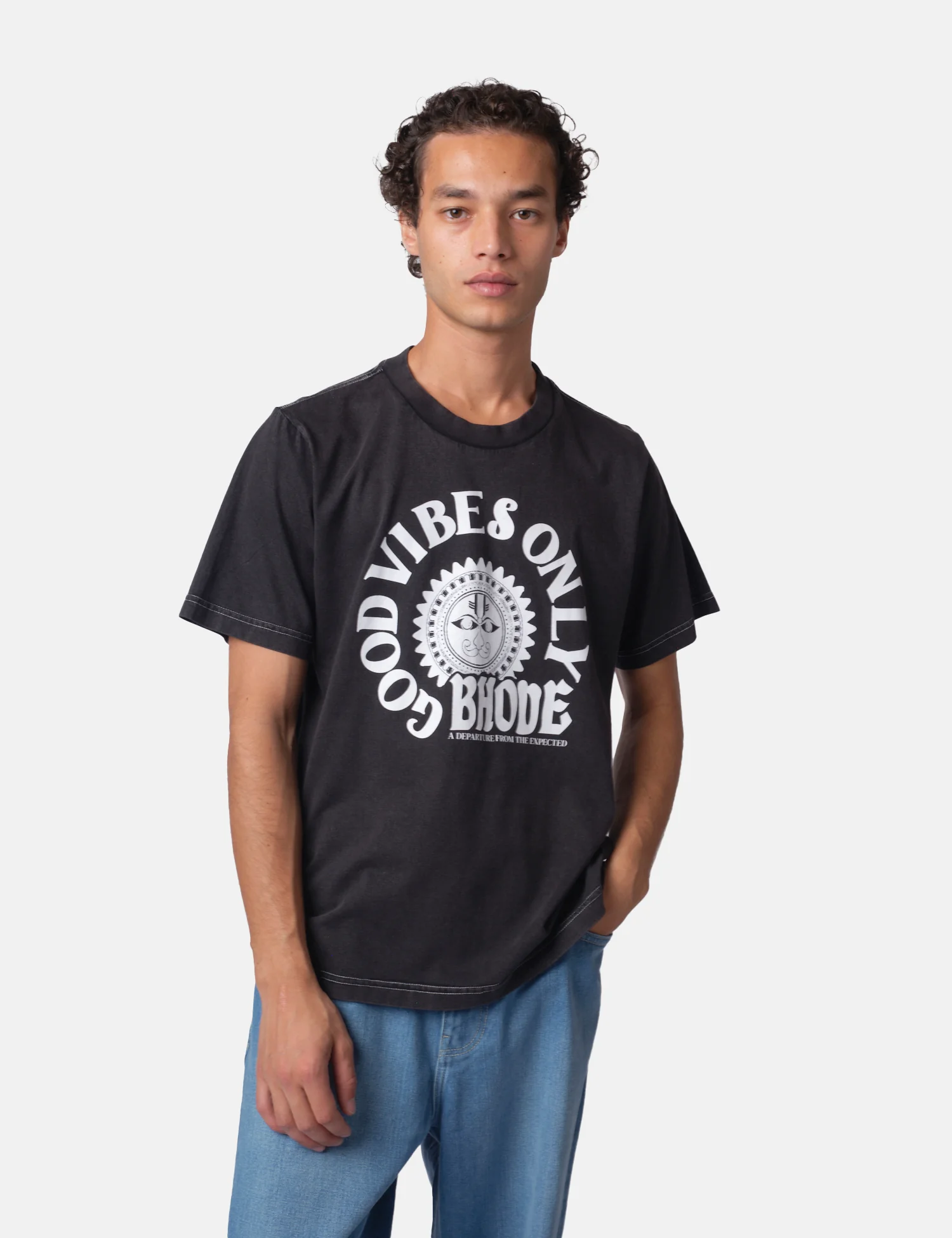 Bhode Good Vibes Pigment Dyed T-Shirt - Washed Black - Image 4