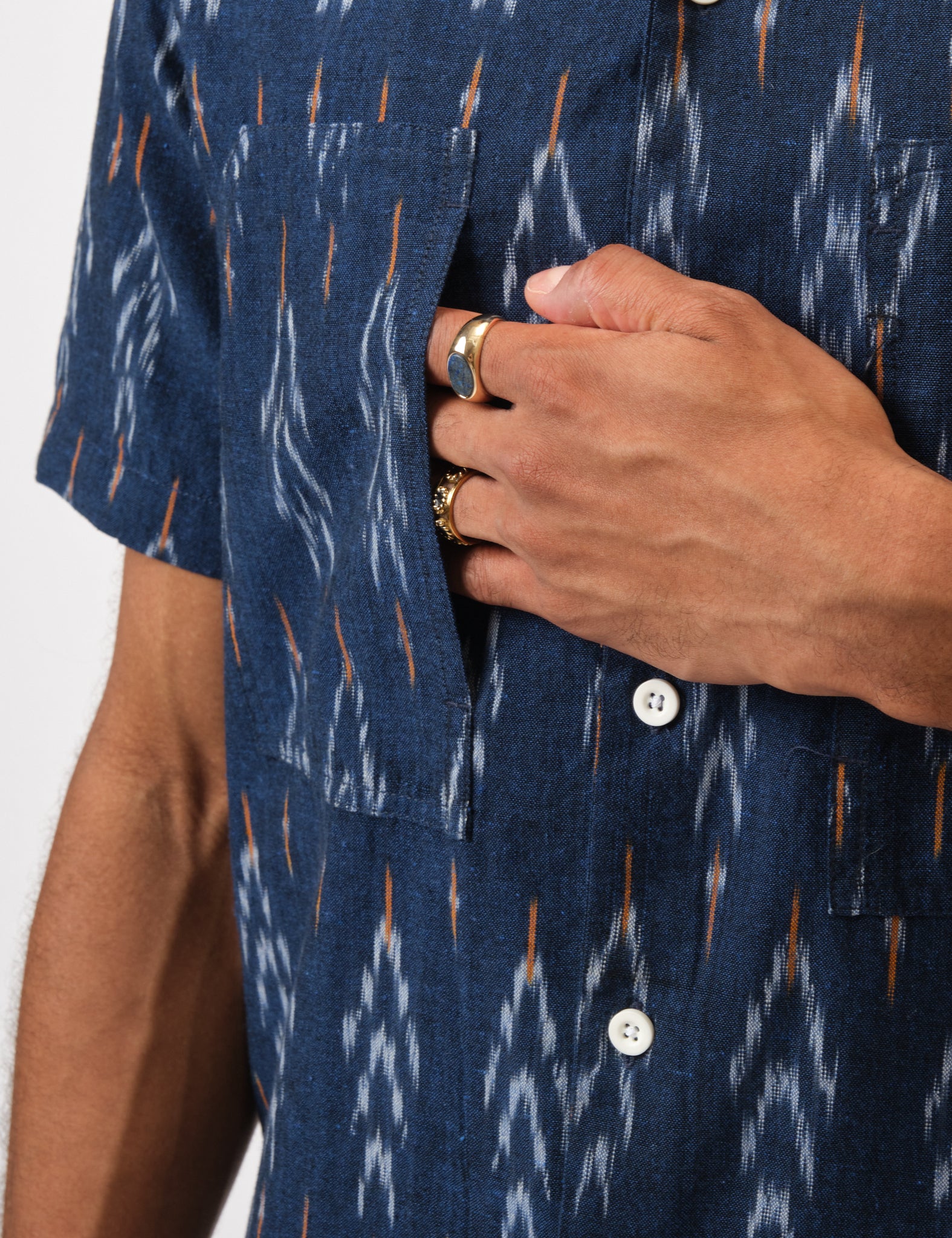Bhode Ikat Short Sleeve Shirt (Hand Loom) - Navy Blue - Image 2