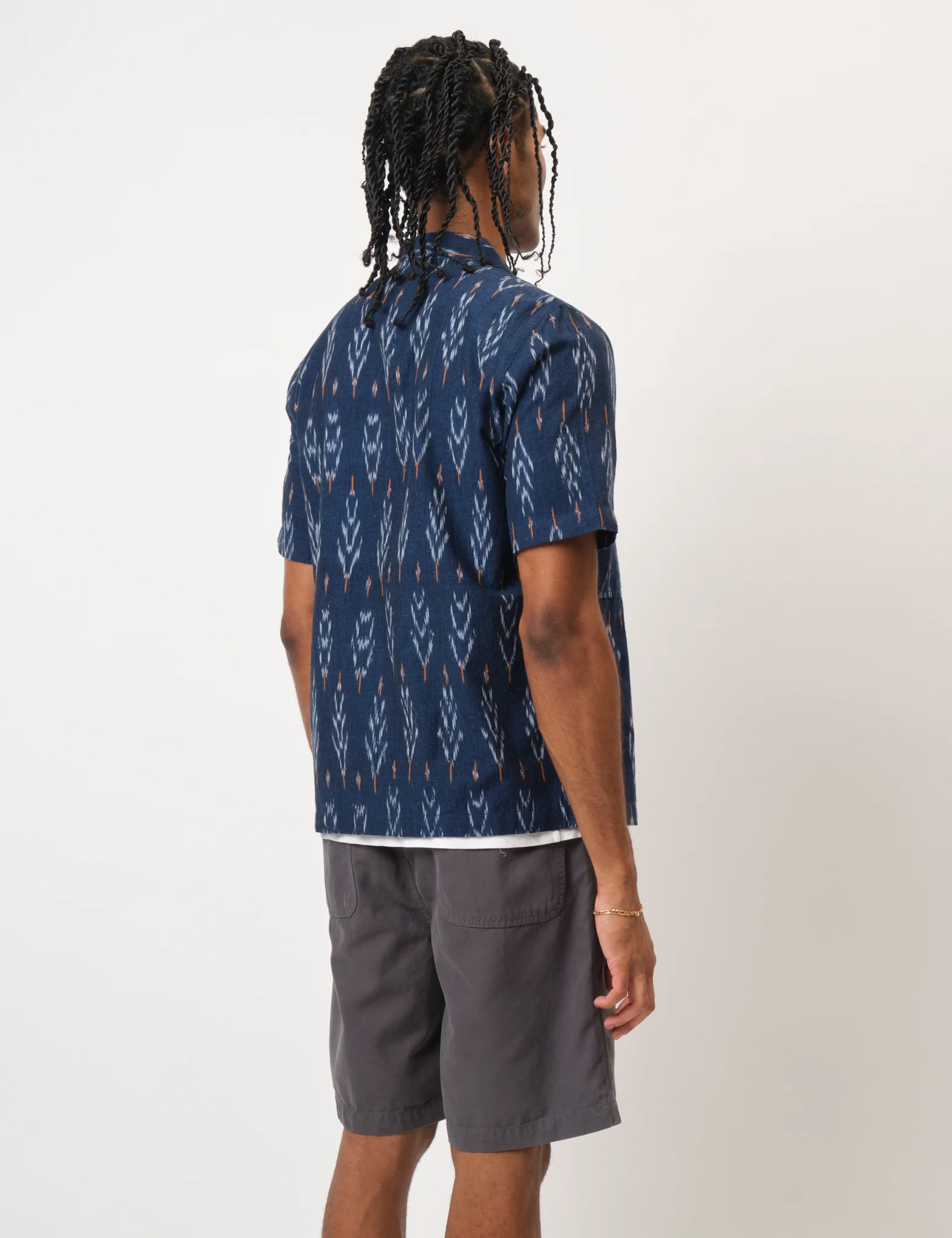 Bhode Ikat Short Sleeve Shirt (Hand Loom) - Navy Blue - Image 3
