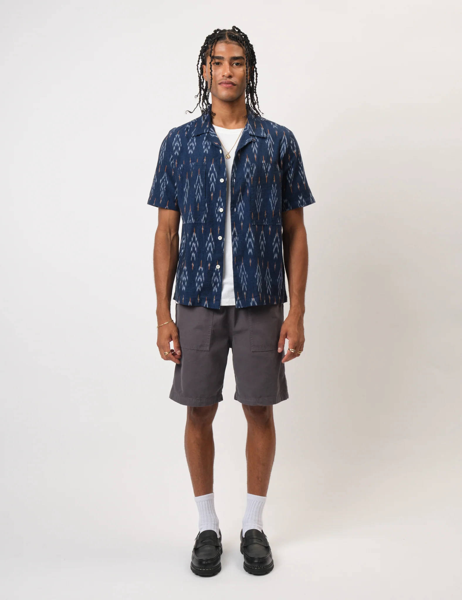 Bhode Ikat Short Sleeve Shirt (Hand Loom) - Navy Blue - Image 6