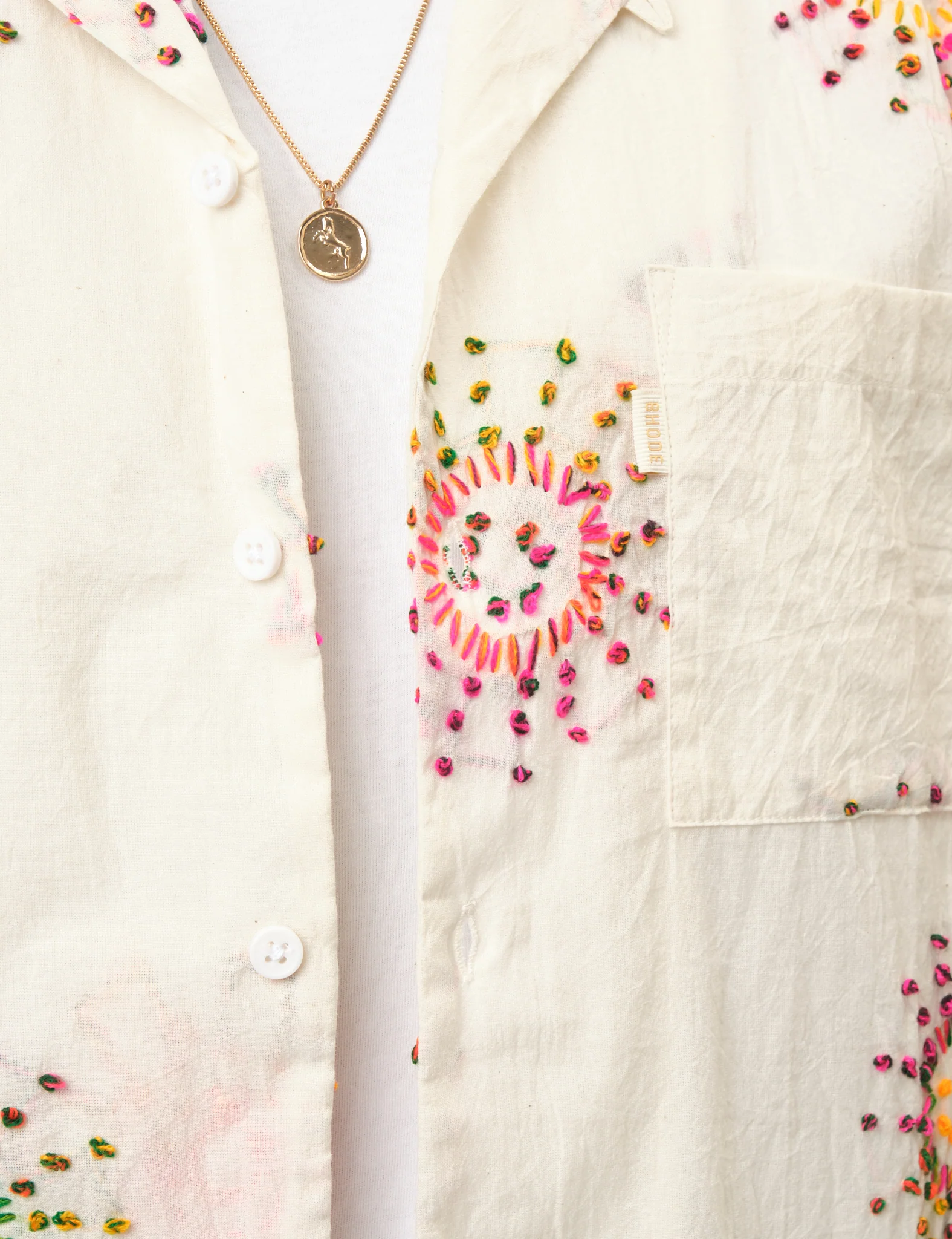 Bhode Knot Sun Hand Embroidered Shirt - Ivory White - Image 3
