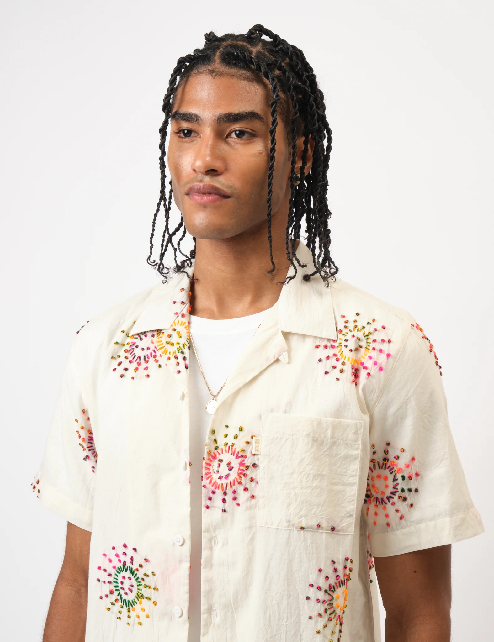 Bhode Knot Sun Hand Embroidered Shirt - Ivory White - Image 4