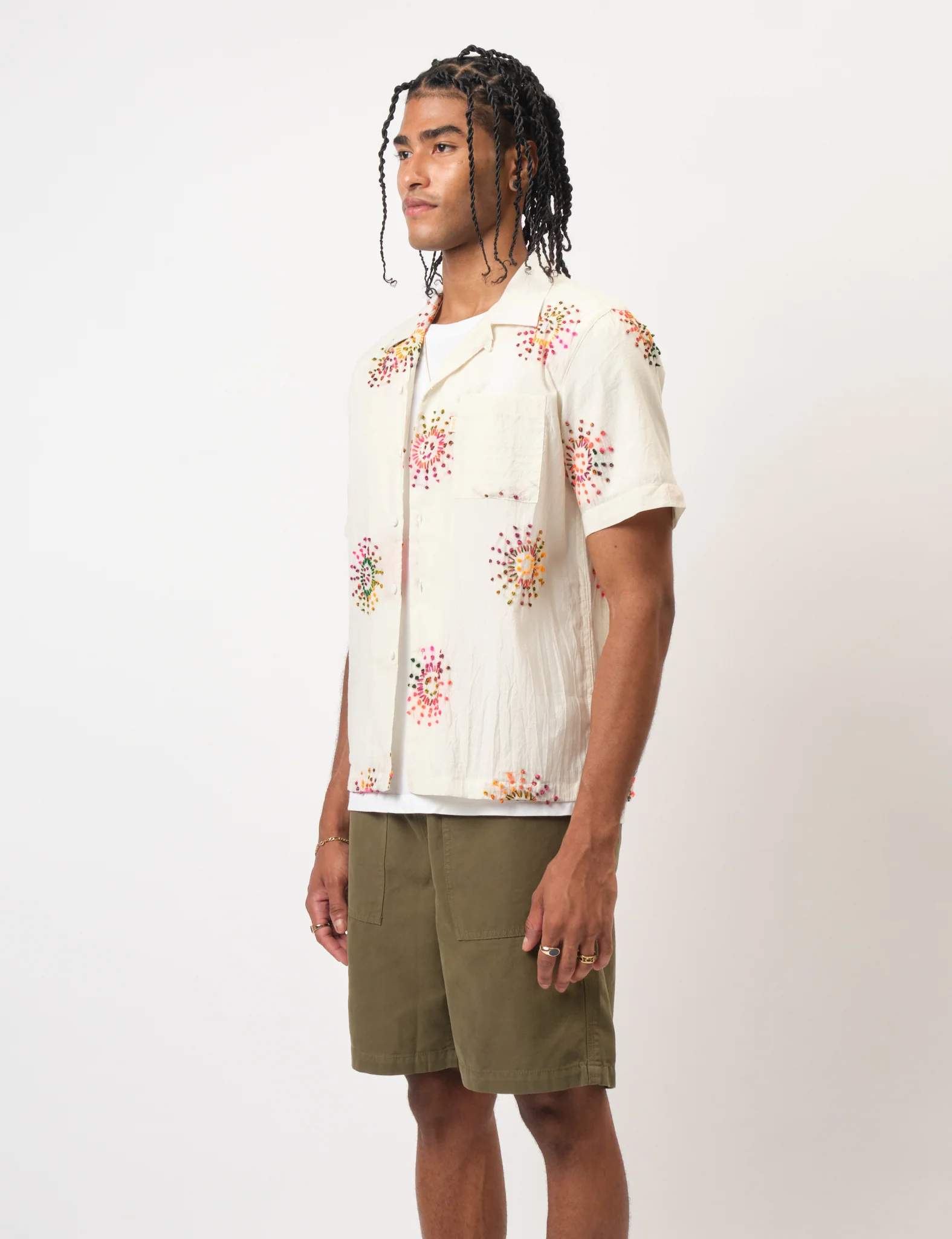 Bhode Knot Sun Hand Embroidered Shirt - Ivory White - Image 7