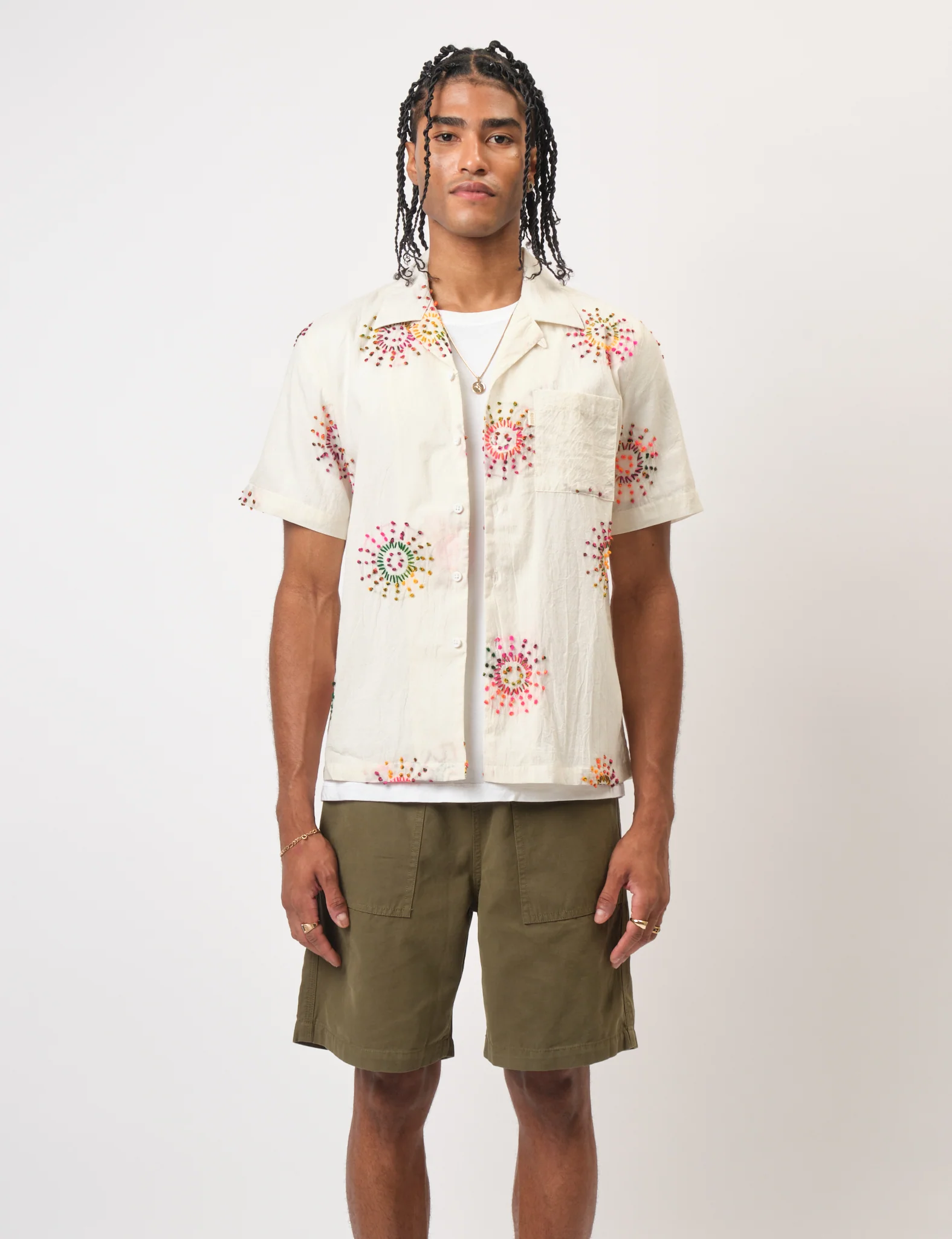 Bhode Knot Sun Hand Embroidered Shirt - Ivory White - Image 8