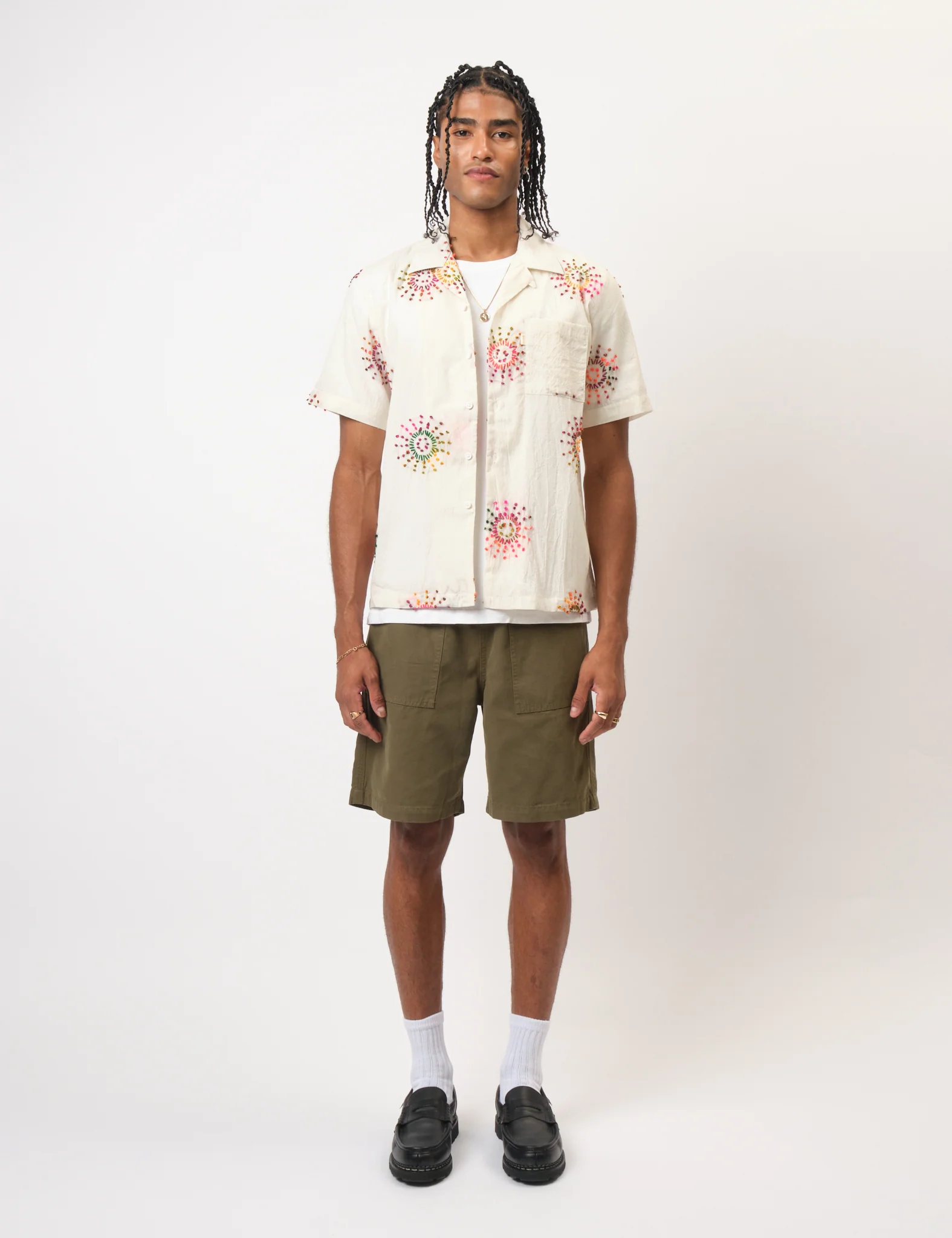 Bhode Knot Sun Hand Embroidered Shirt - Ivory White - Image 9