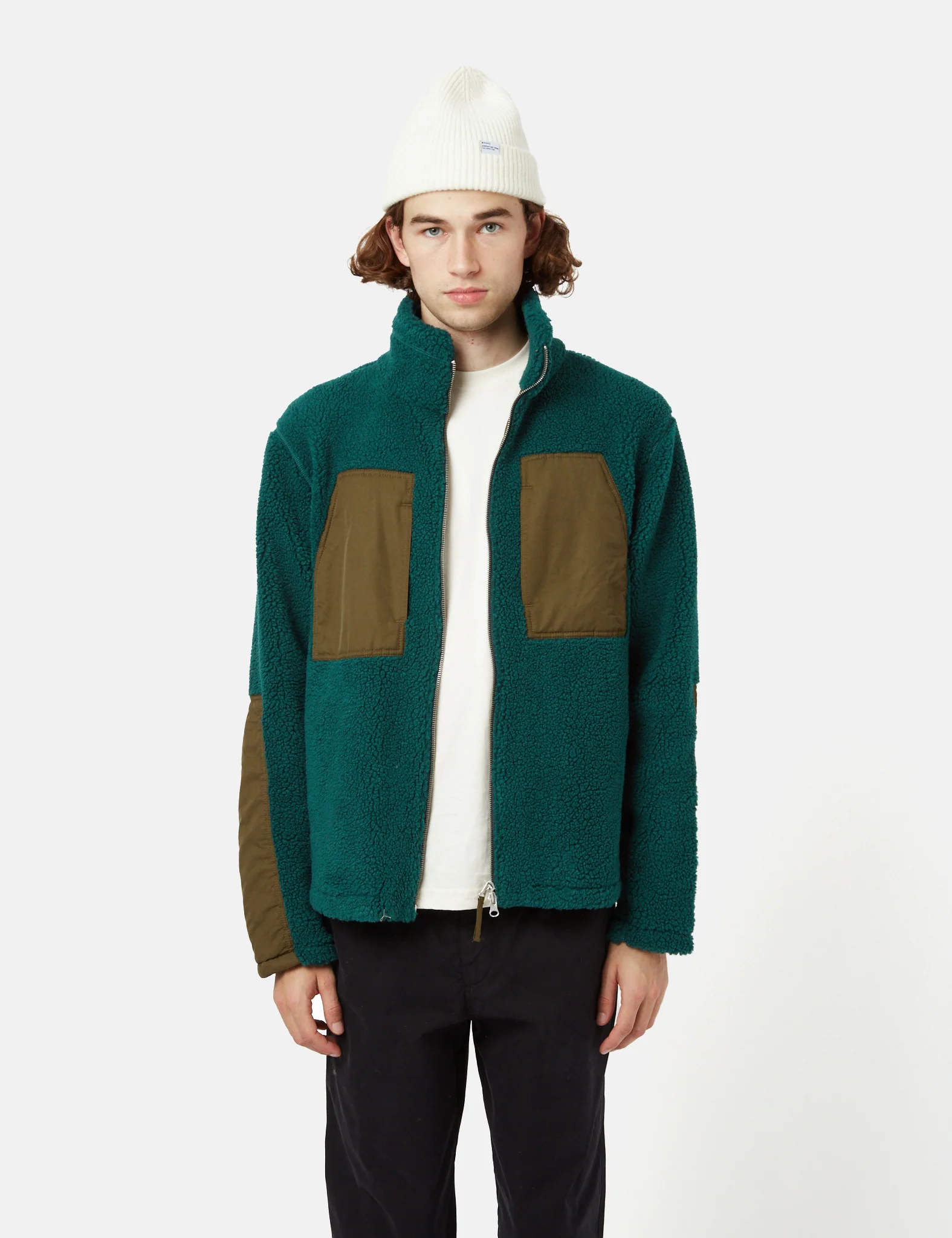 Bhode Sherpa Zip Fleece Jacket - Bottle Green - Image 4