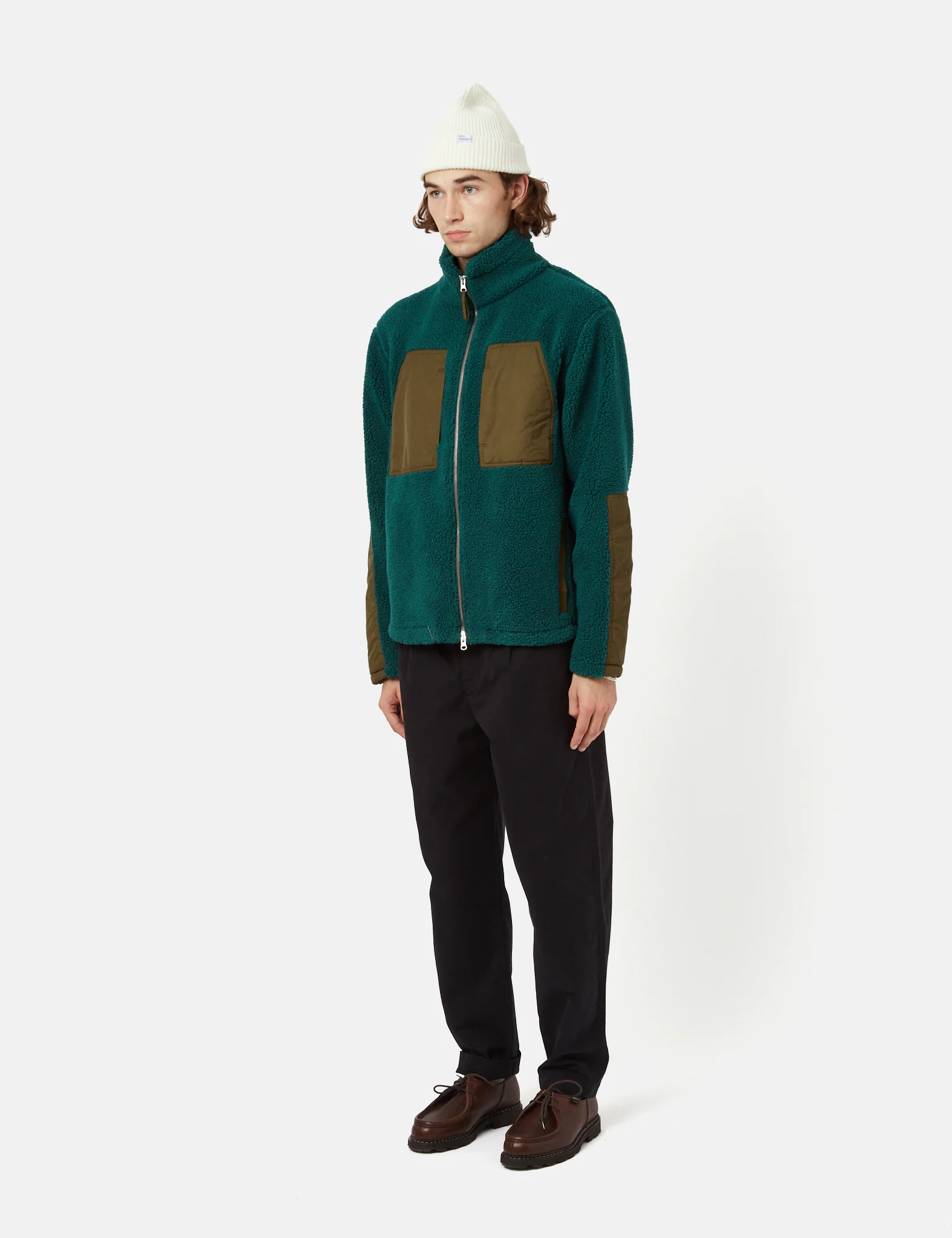 Bhode Sherpa Zip Fleece Jacket - Bottle Green - Image 5