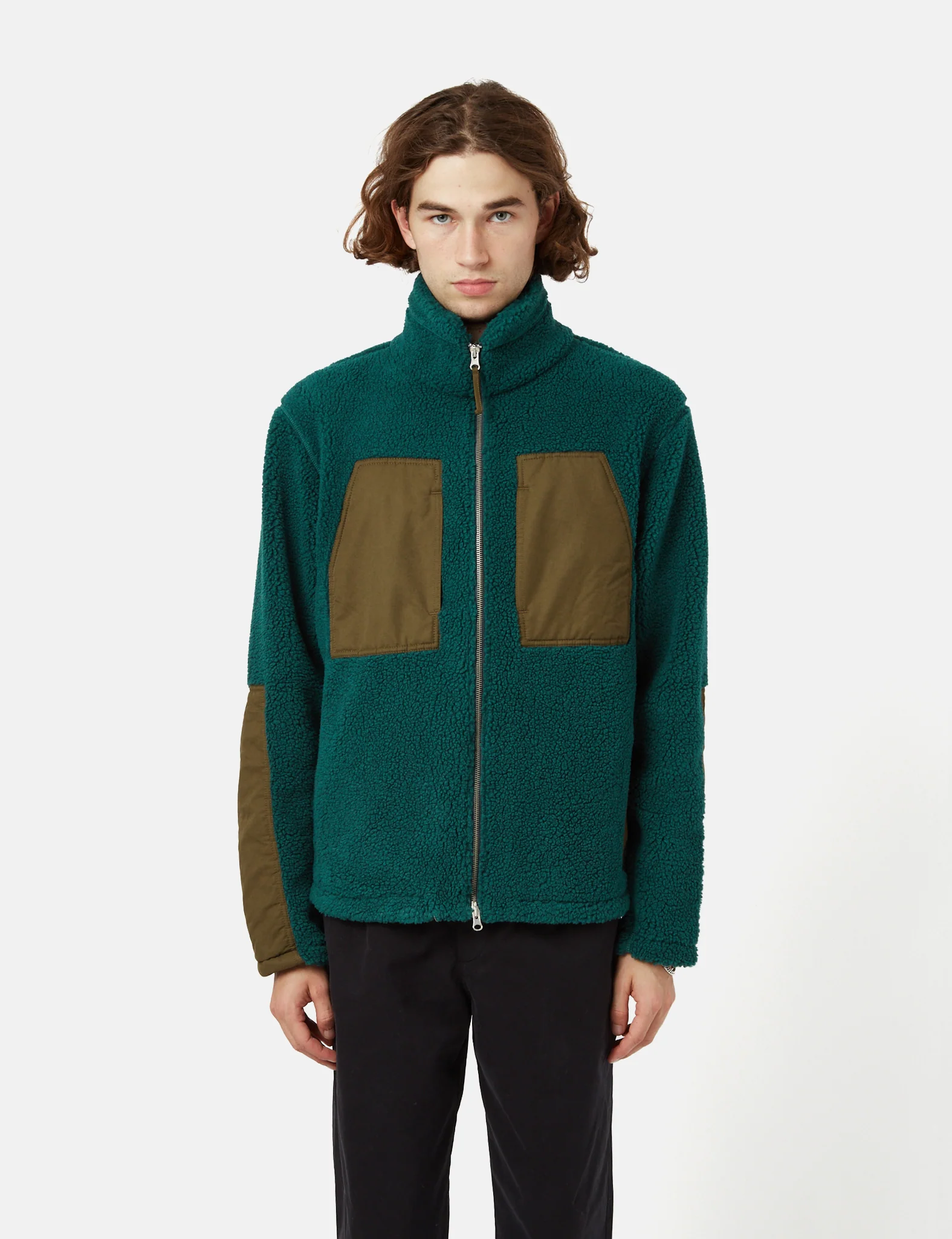 Bhode Sherpa Zip Fleece Jacket - Bottle Green - Image 6