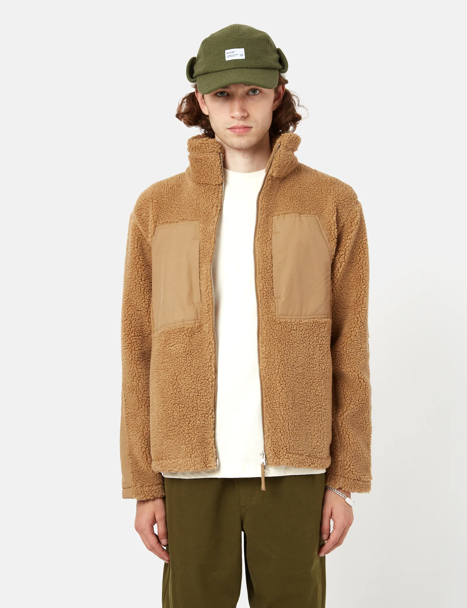 Bhode Sherpa Zip Fleece Jacket - Camel Brown - Image 4