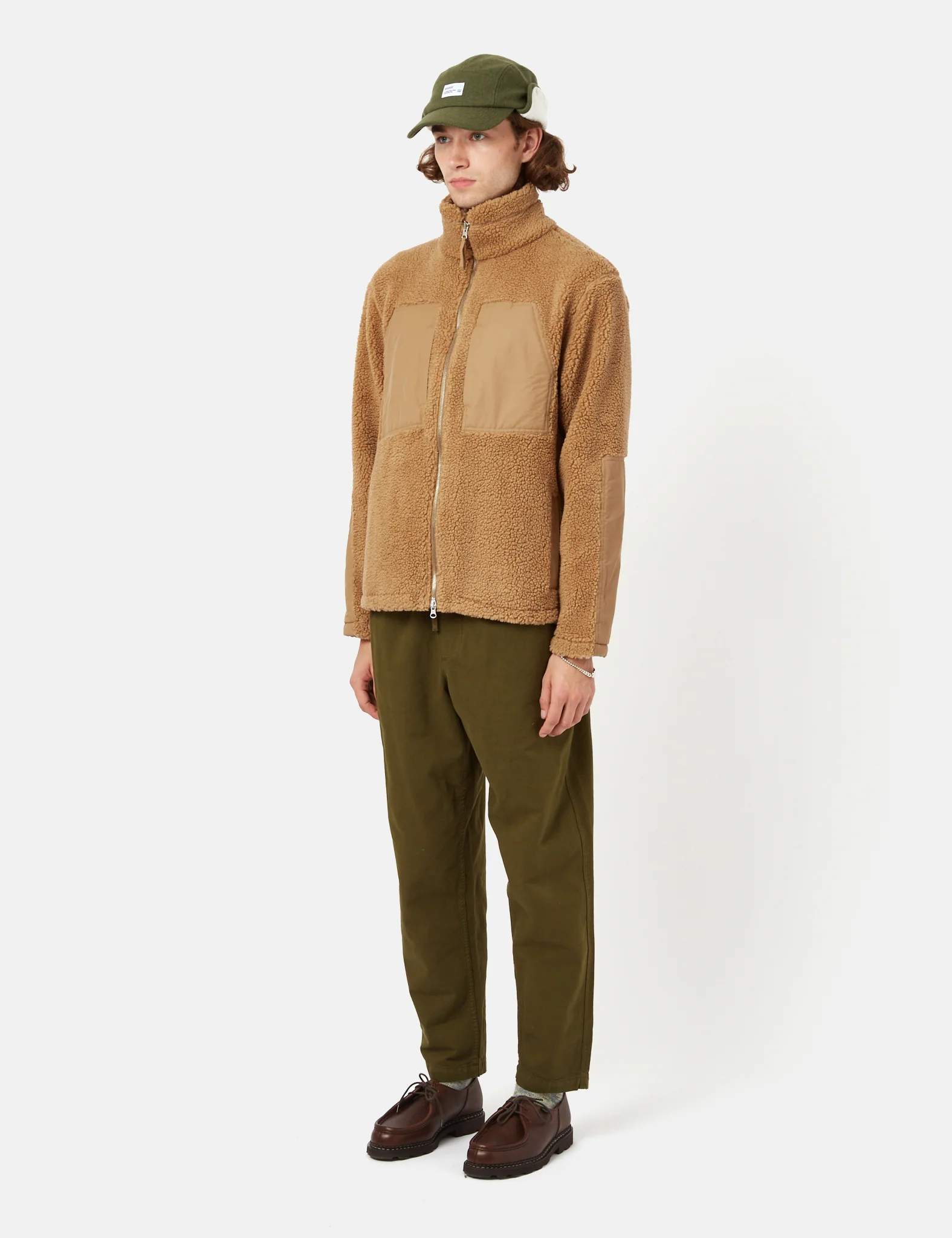 Bhode Sherpa Zip Fleece Jacket - Camel Brown - Image 5
