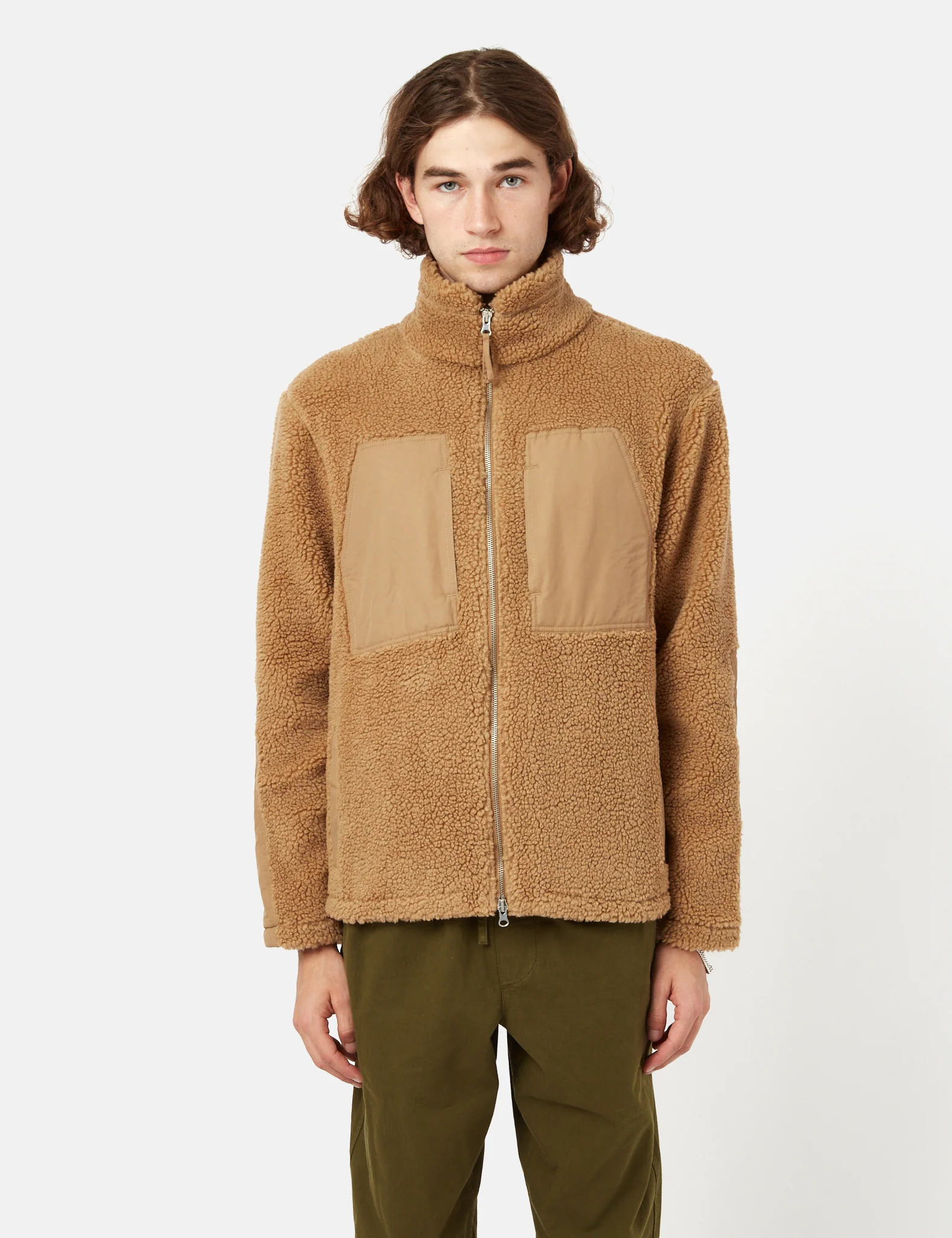 Bhode Sherpa Zip Fleece Jacket - Camel Brown - Image 6