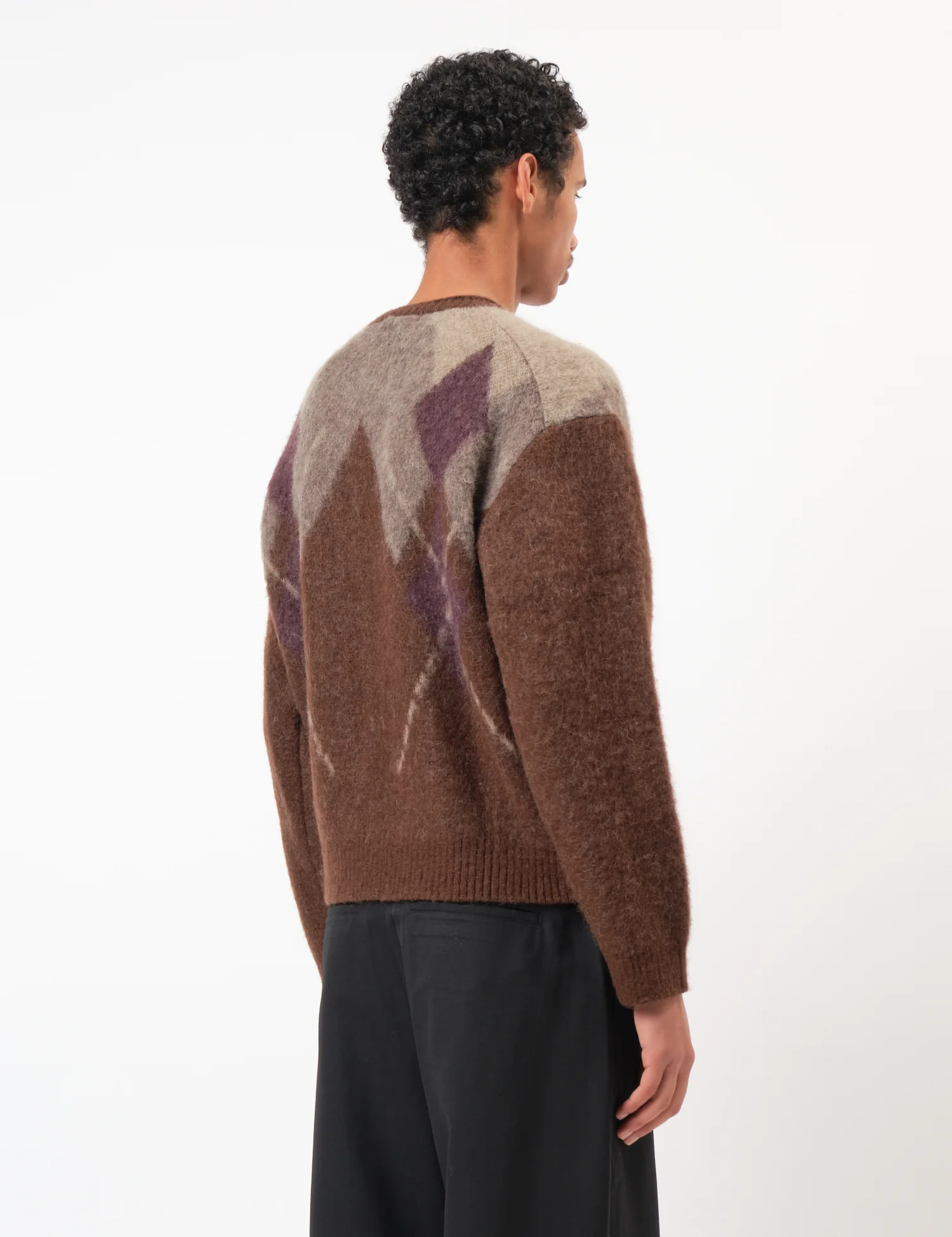 Coor Hairy Mixed Argyle Crewneck Sweater - Melange Brown - Image 5