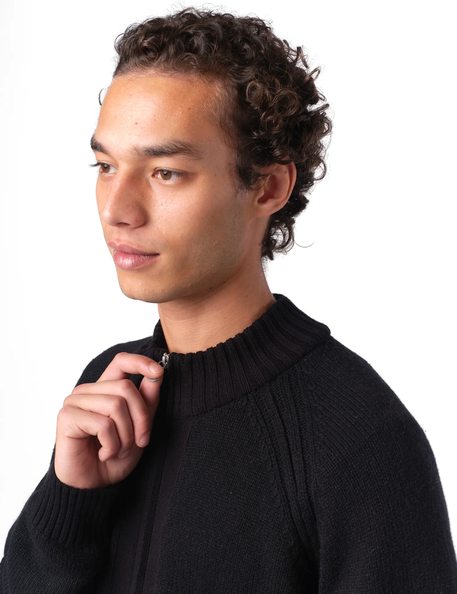 Folk Knitted Zip Through Bomber - Black - Image 2
