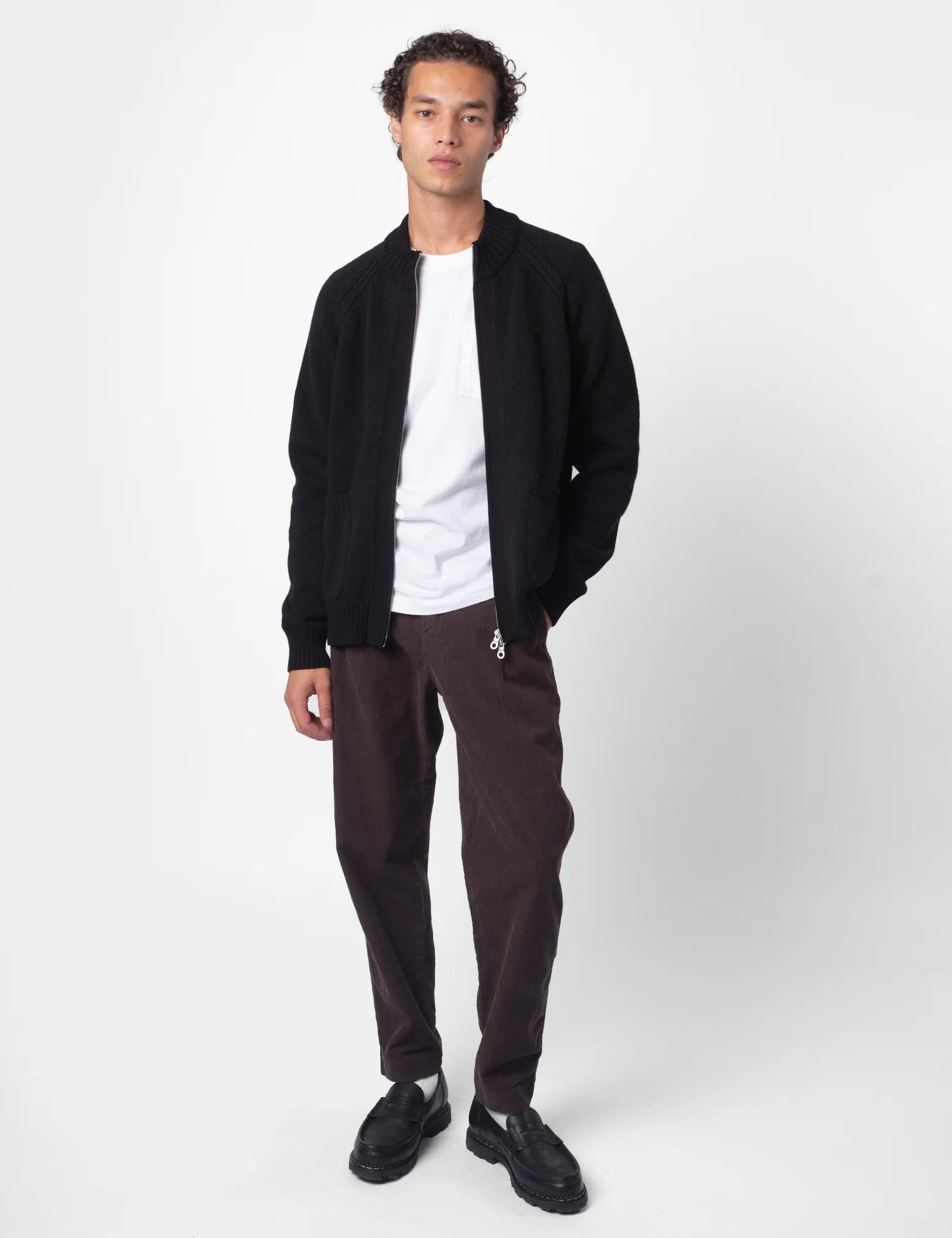Folk Knitted Zip Through Bomber - Black - Image 3