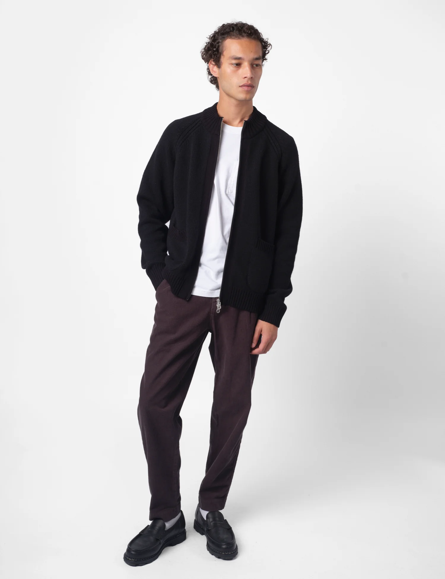 Folk Knitted Zip Through Bomber - Black - Image 4
