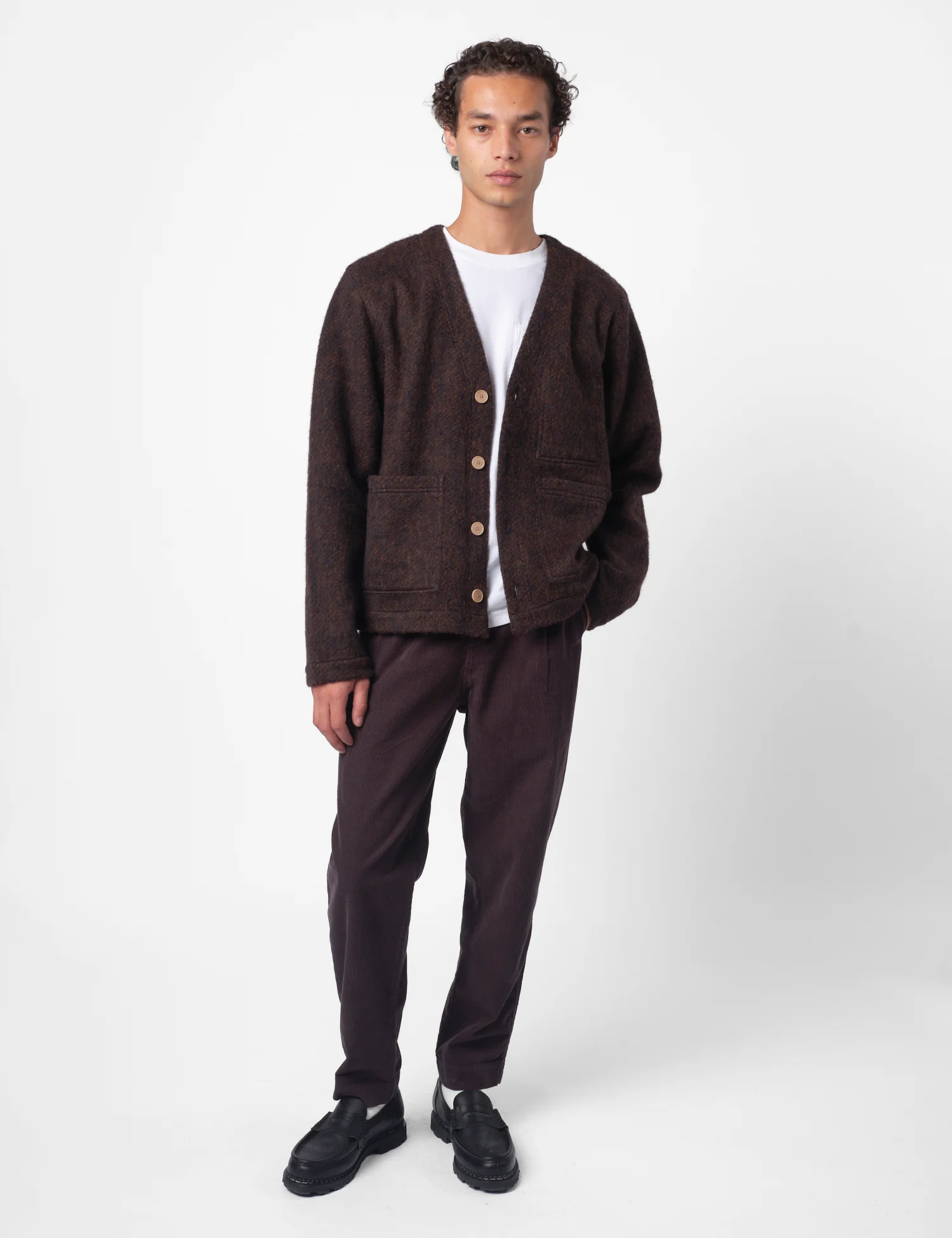 Folk Pocket Brushed Wool Cardigan - Navy/Espresso - Image 2