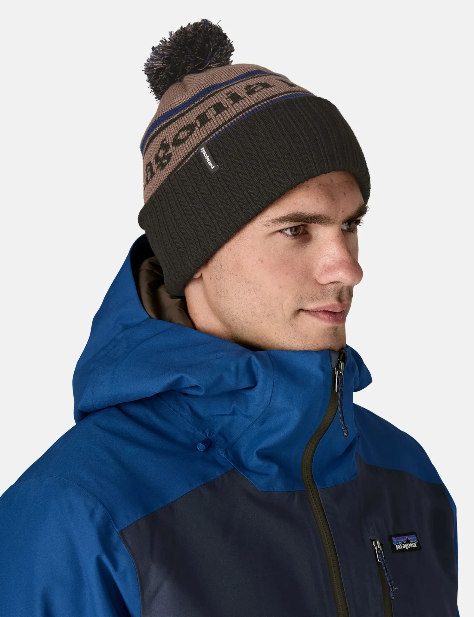 Patagonia Powder Town Beanie Hat (Park Stripe) - Marlow Brown - Image 2