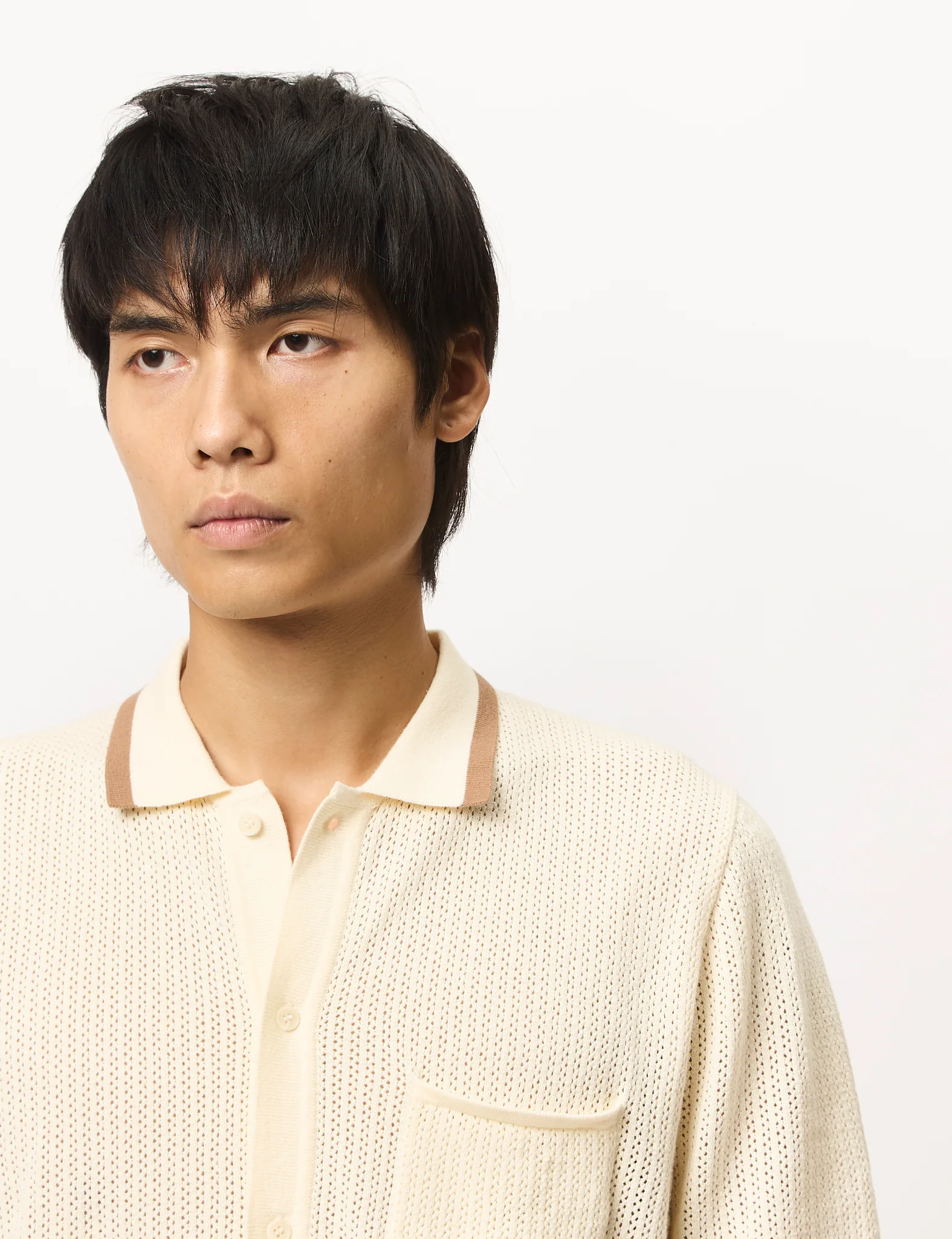 Percival Alfie Knitted Polo (Cotton) - Ecru - Image 2