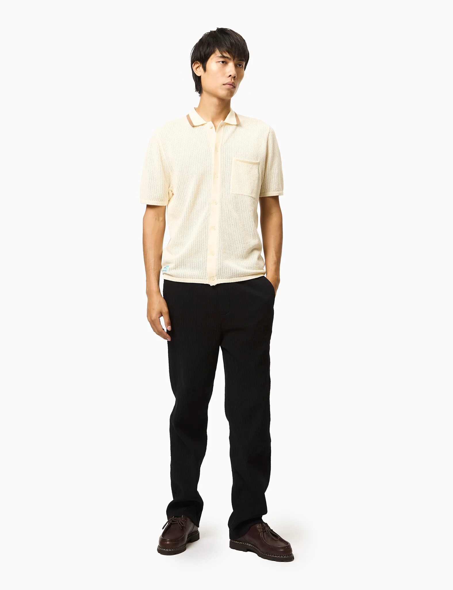 Percival Alfie Knitted Polo (Cotton) - Ecru - Image 3