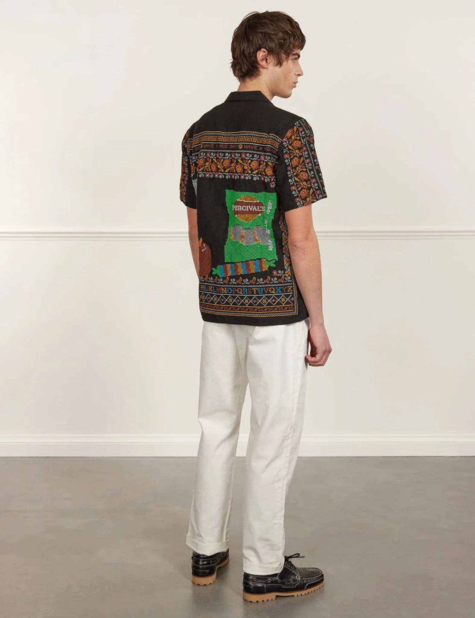 Percival Meal Deal Cross Stitch Linen Shirt - Black - Image 3