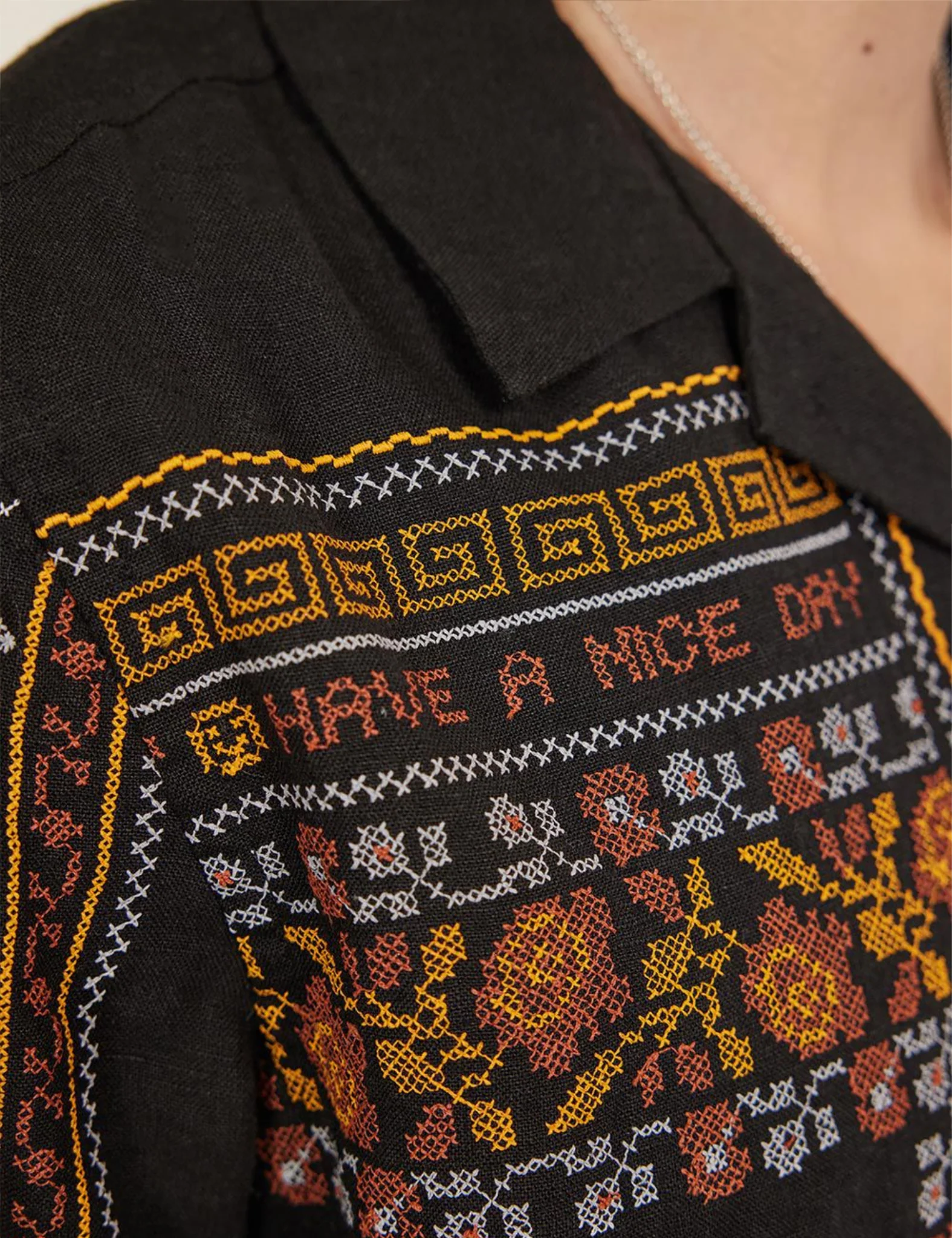Percival Meal Deal Cross Stitch Linen Shirt - Black - Image 5